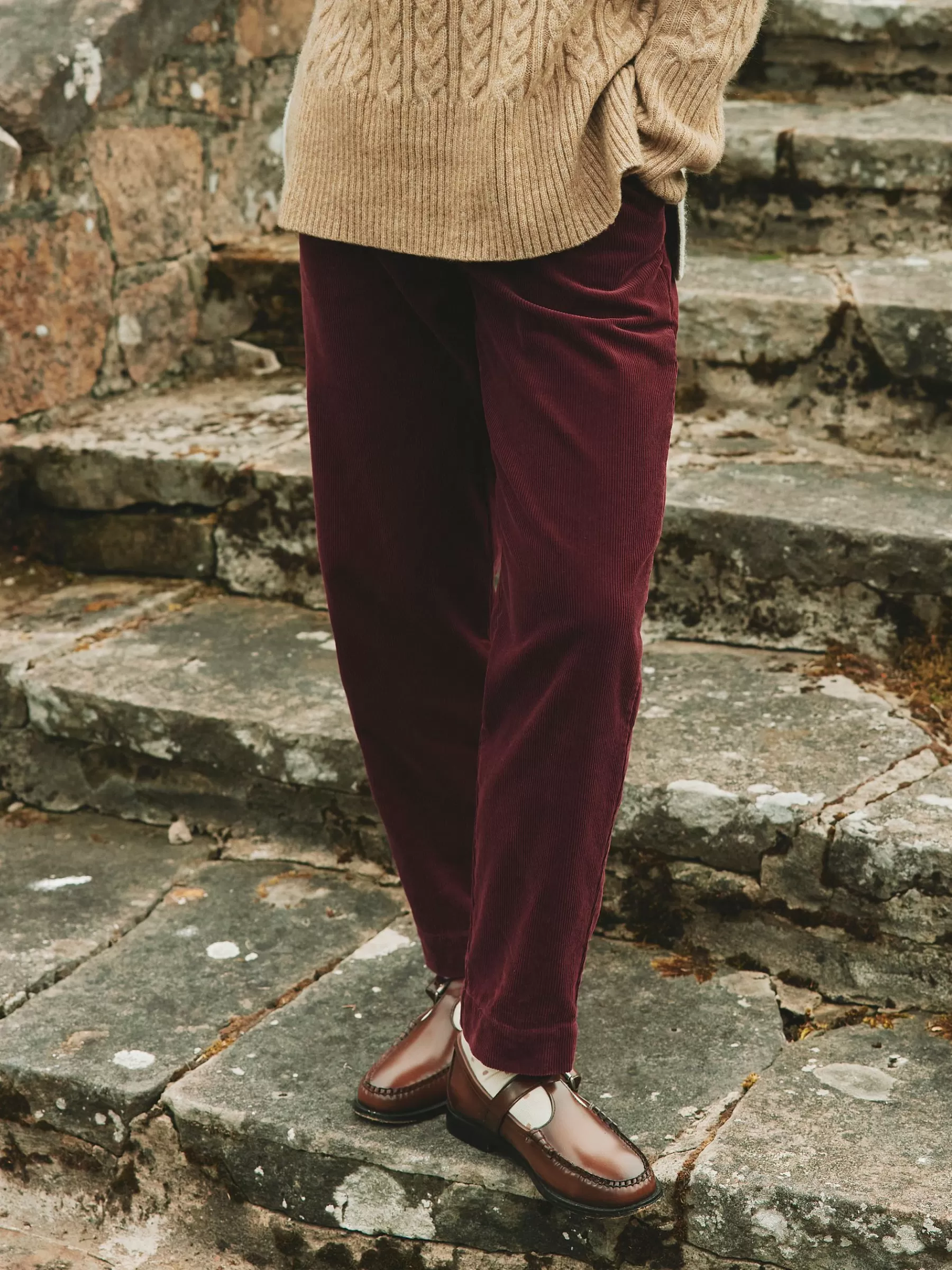 Joules Calla Corduroy Tapered Trousers Burgundy Hot