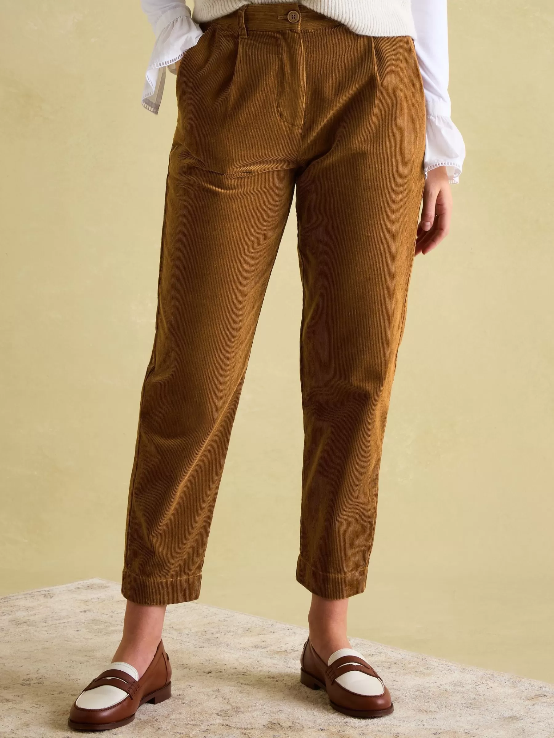 Joules Calla Tan Brown Corduroy Tapered Trousers TanBrown Outlet