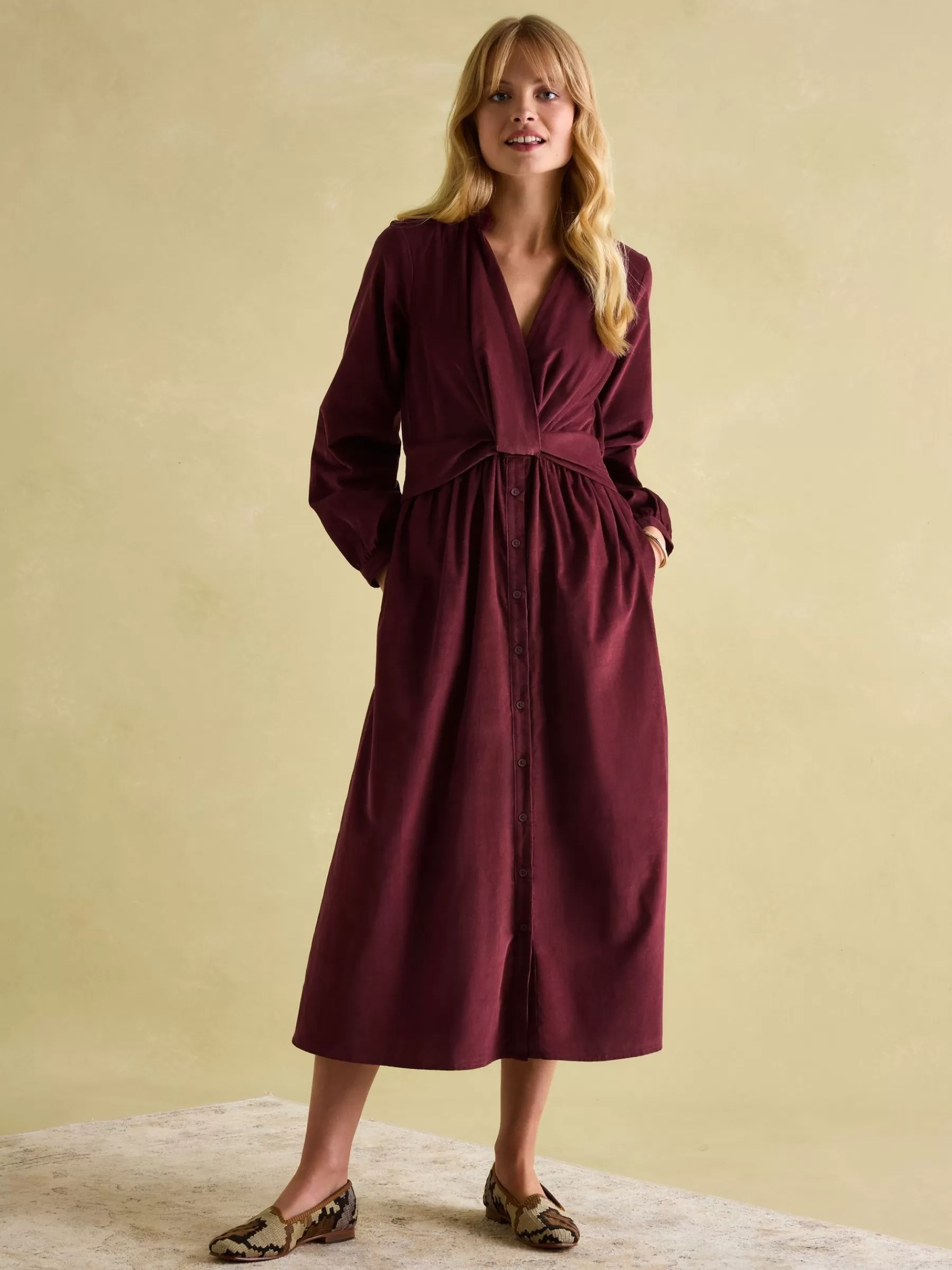 Joules Cara Cord Twisted Front Dress Burgundy Best Sale