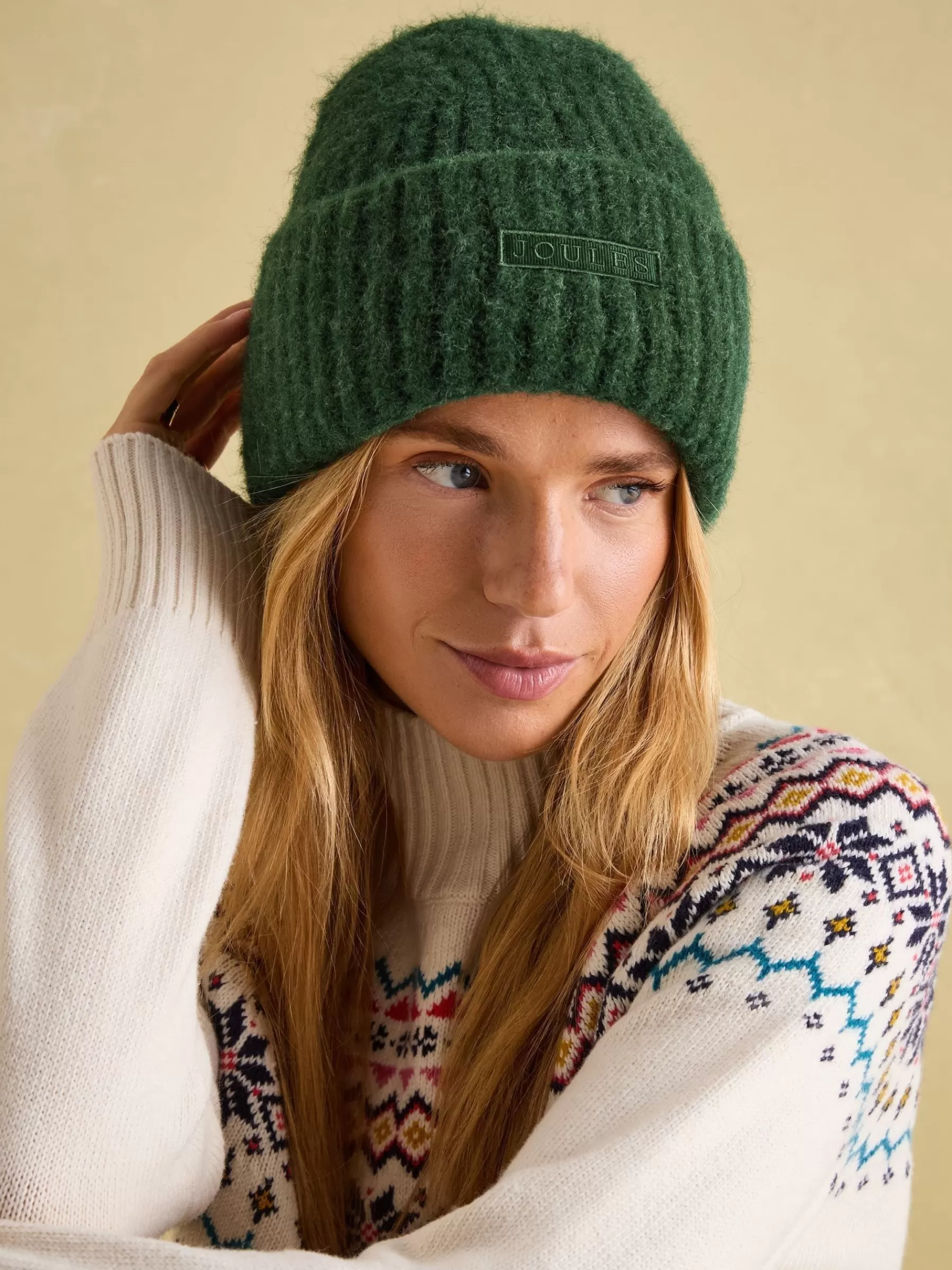 Joules Caversham Beanie Hat Green Flash Sale