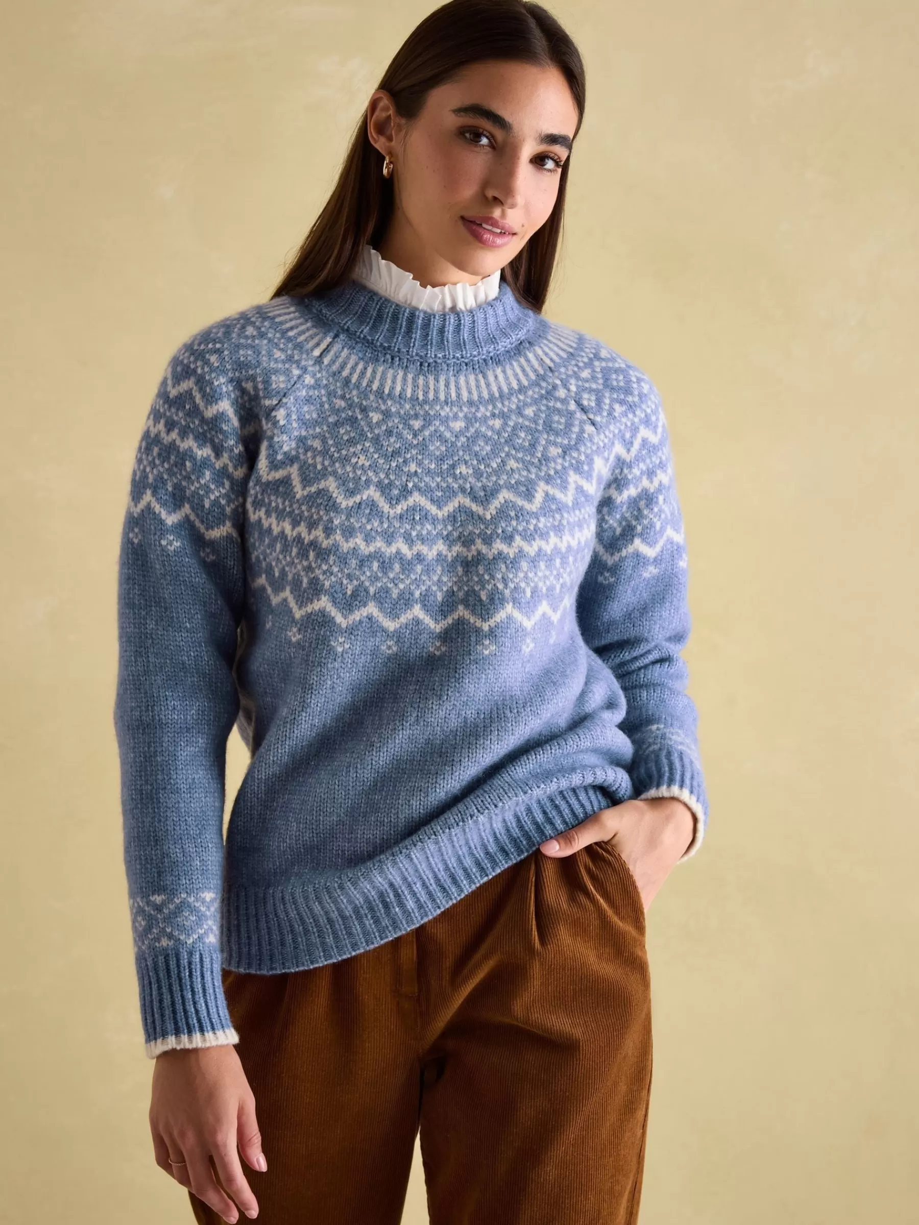 Joules Charlotte Crew Neck Fair Isle Jumper Blue Sale