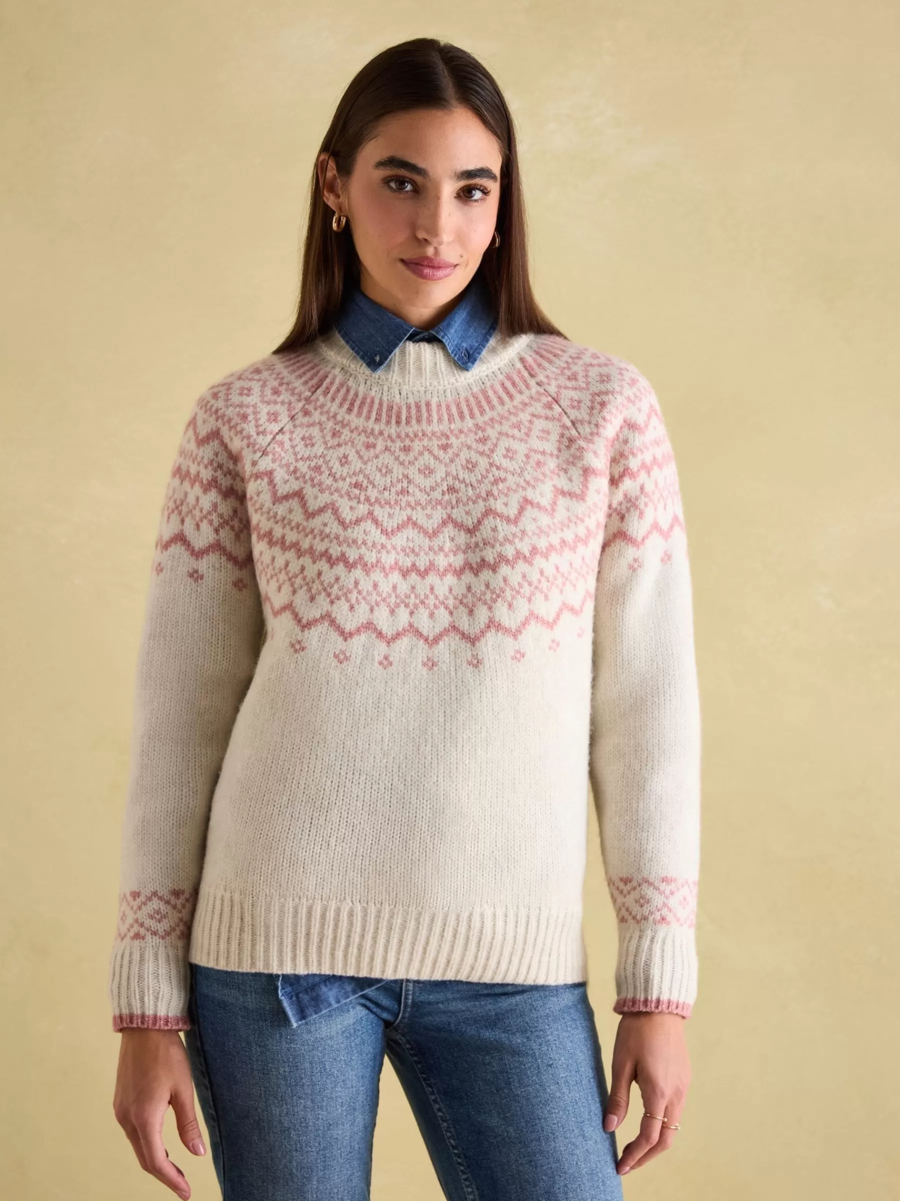 Joules Charlotte Crew Neck Fair Isle Jumper Cream Clearance