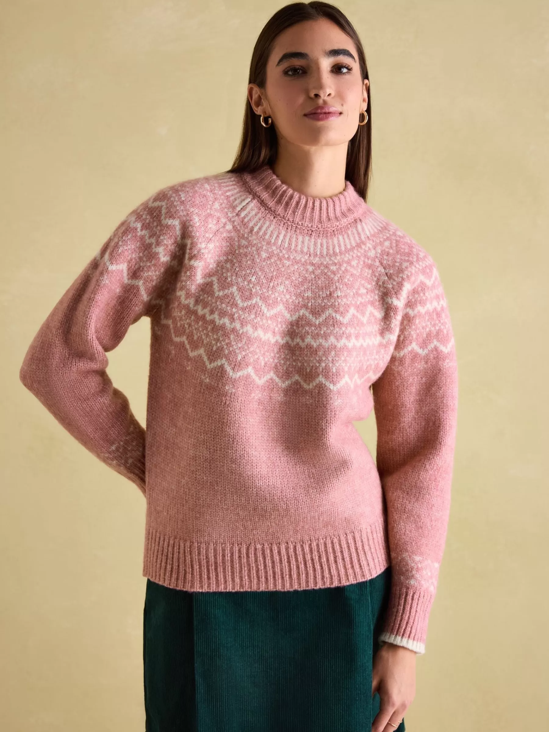 Joules Charlotte Crew Neck Fair Isle Jumper Pink Flash Sale