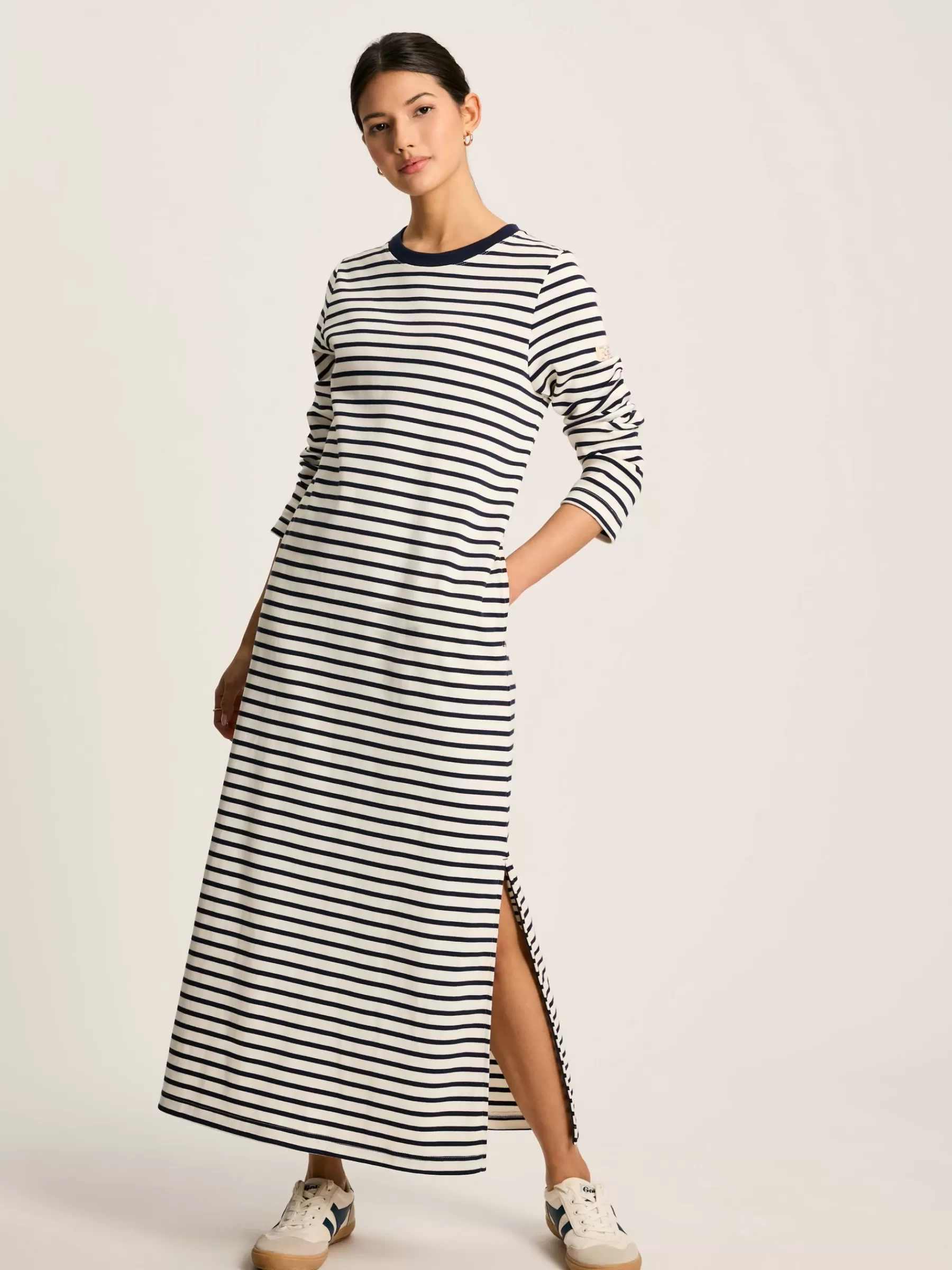 Joules Cleo Navy& White Striped Long Sleeve Jersey Midi Dress Navy&WhiteStriped Discount