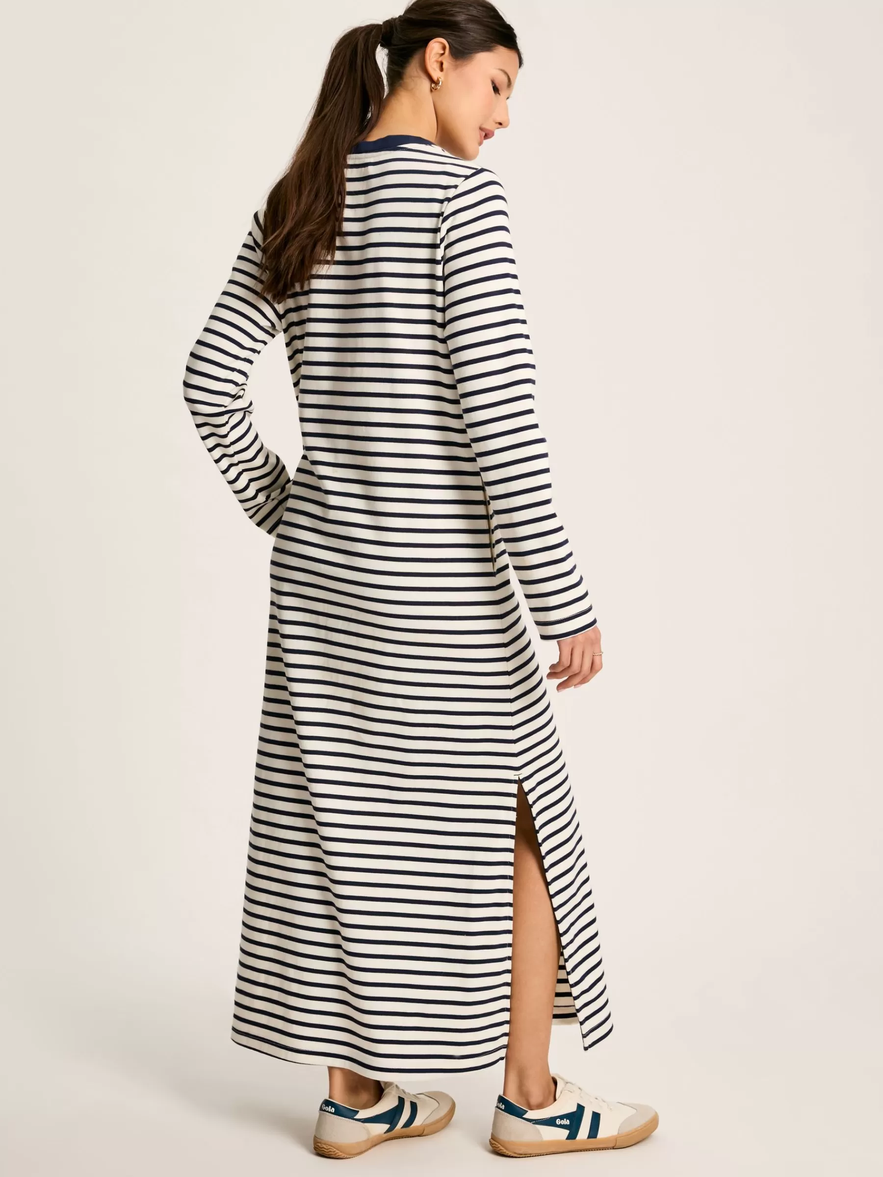 Joules Cleo Navy& White Striped Long Sleeve Jersey Midi Dress Navy&WhiteStriped Discount