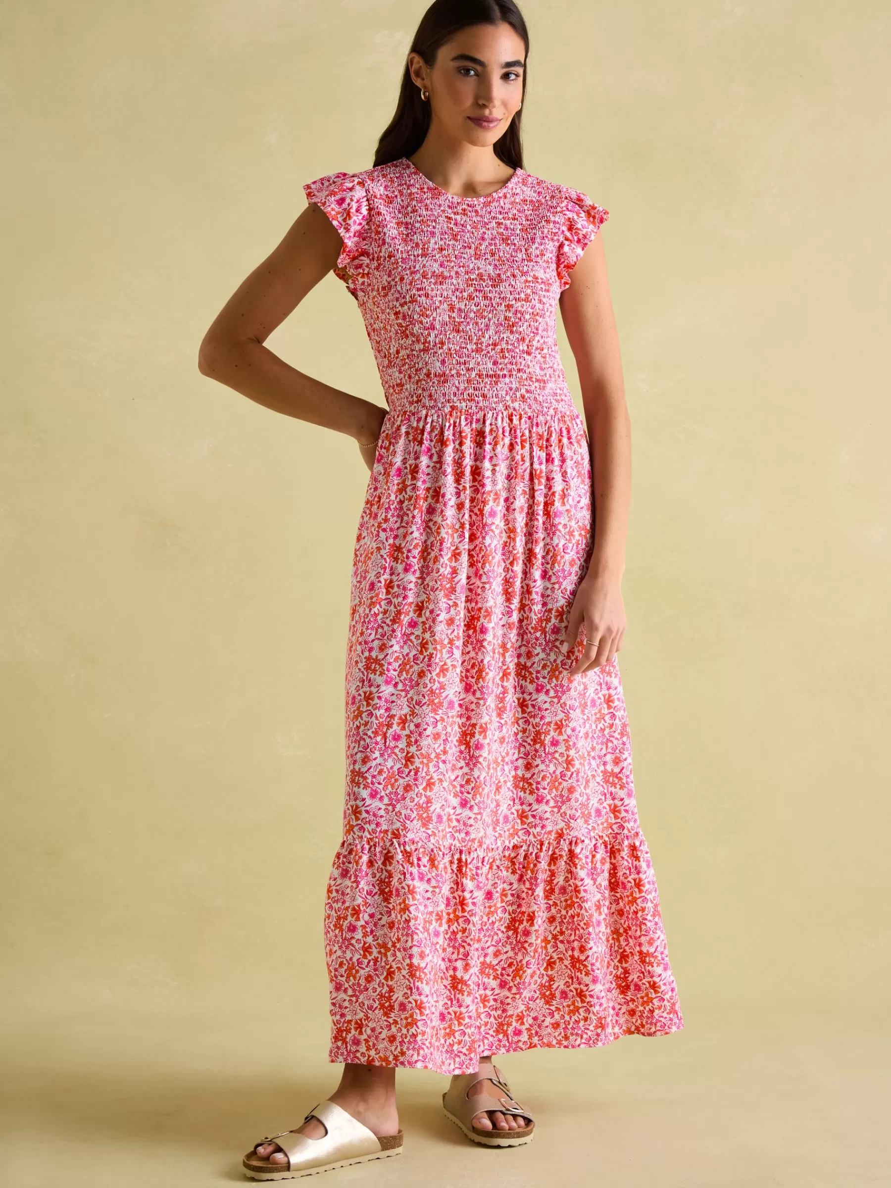 Joules Clover Shirred Dress Pink Shop