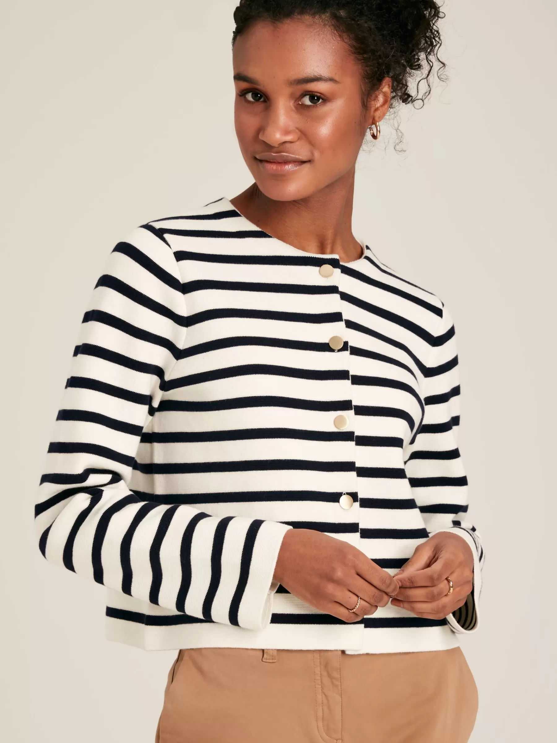 Joules Constance Cream & Navy Striped Cotton Cardigan Cream&Navy Best