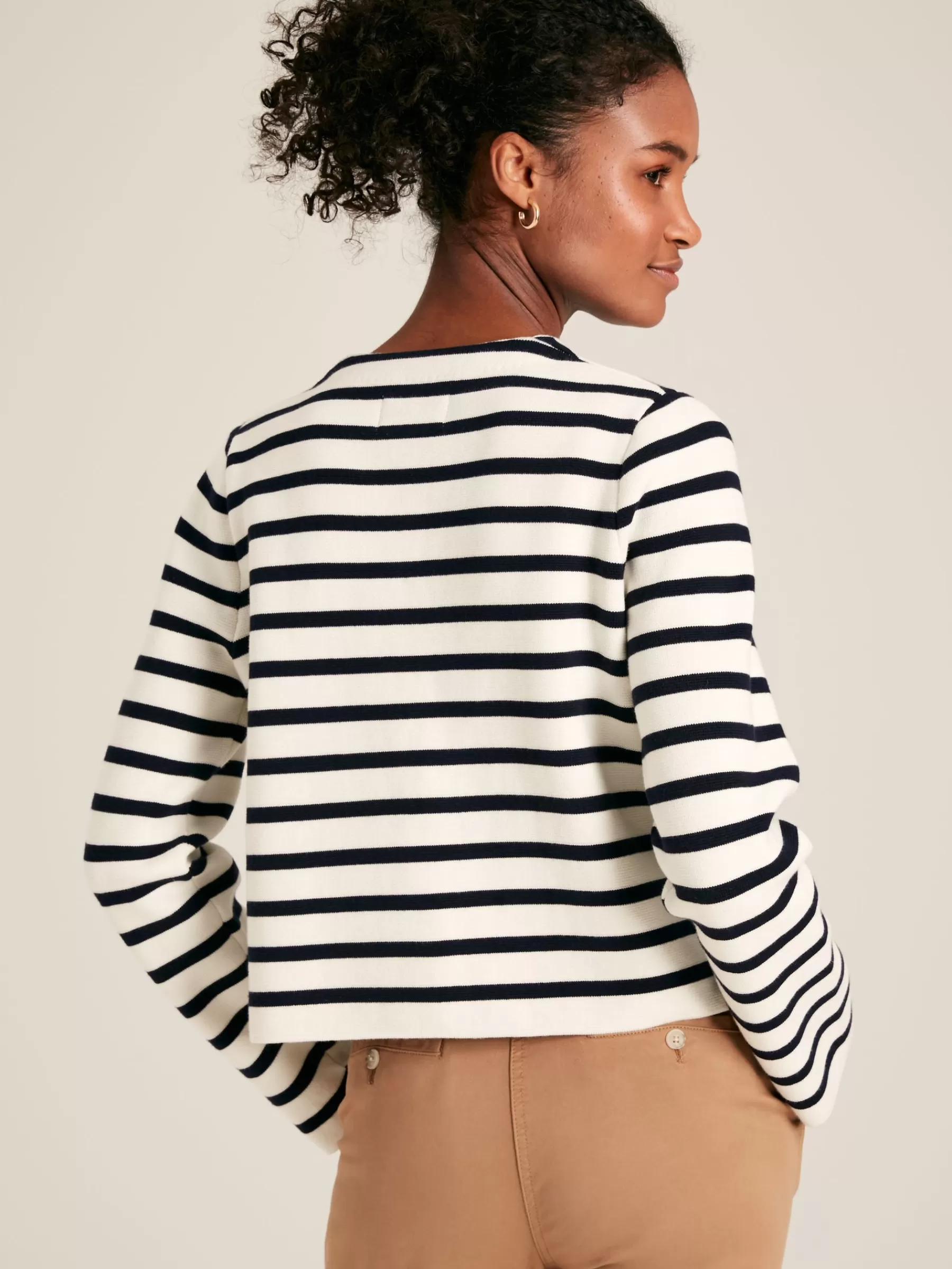 Joules Constance Cream & Navy Striped Cotton Cardigan Cream&Navy Best