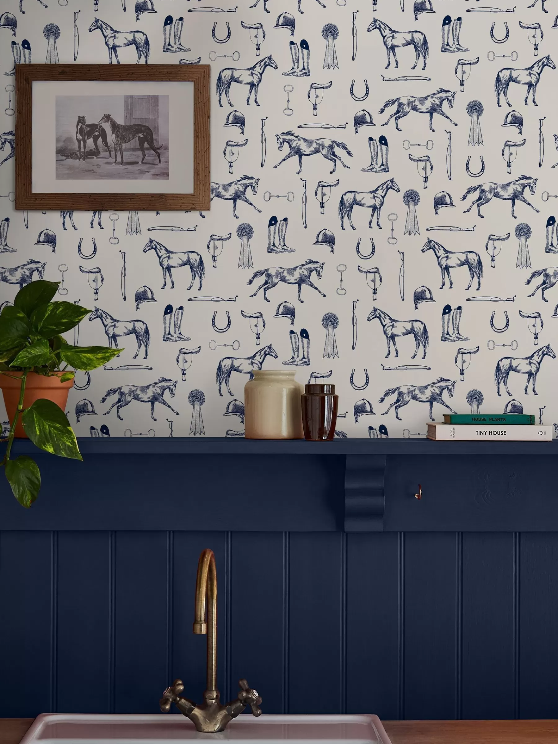 Joules Sketched Equestrian Print 10M Wallpaper Cream/Blue Cheap