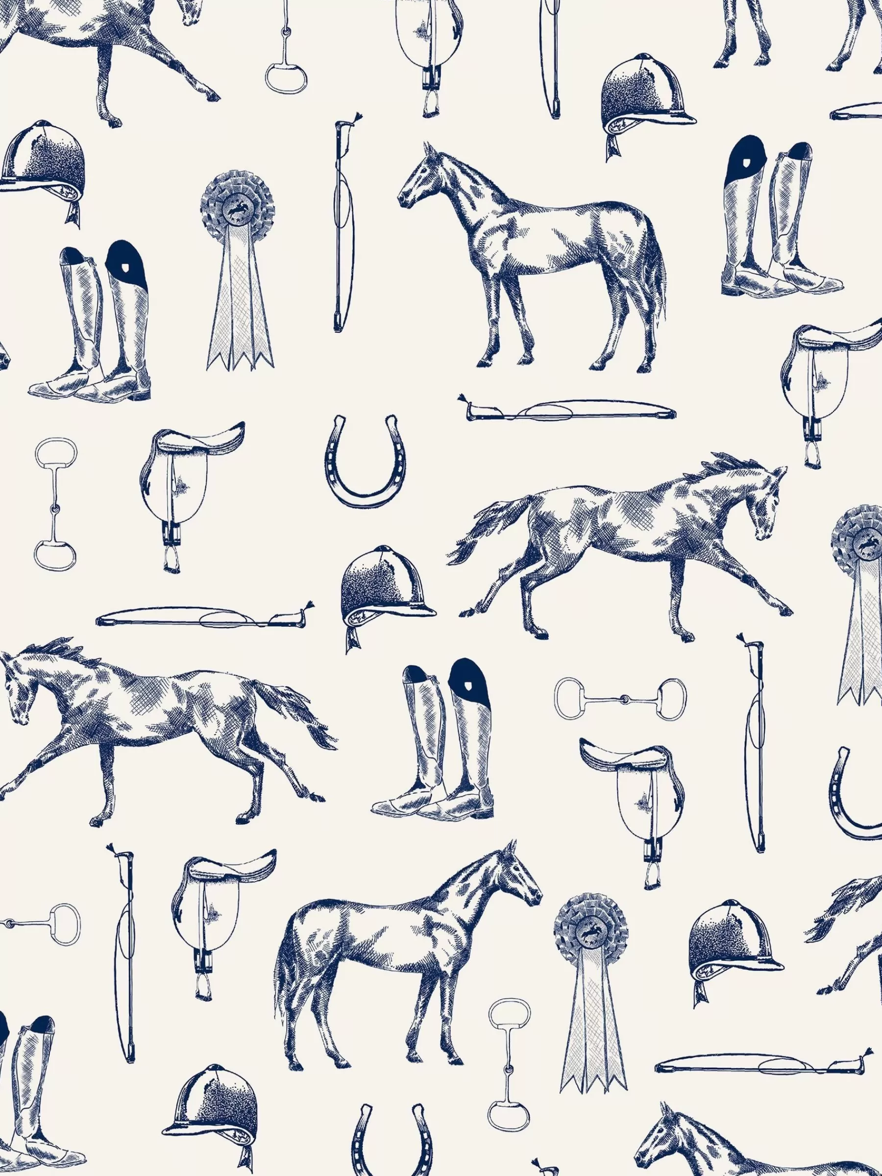 Joules Sketched Equestrian Print 10M Wallpaper Cream/Blue Cheap