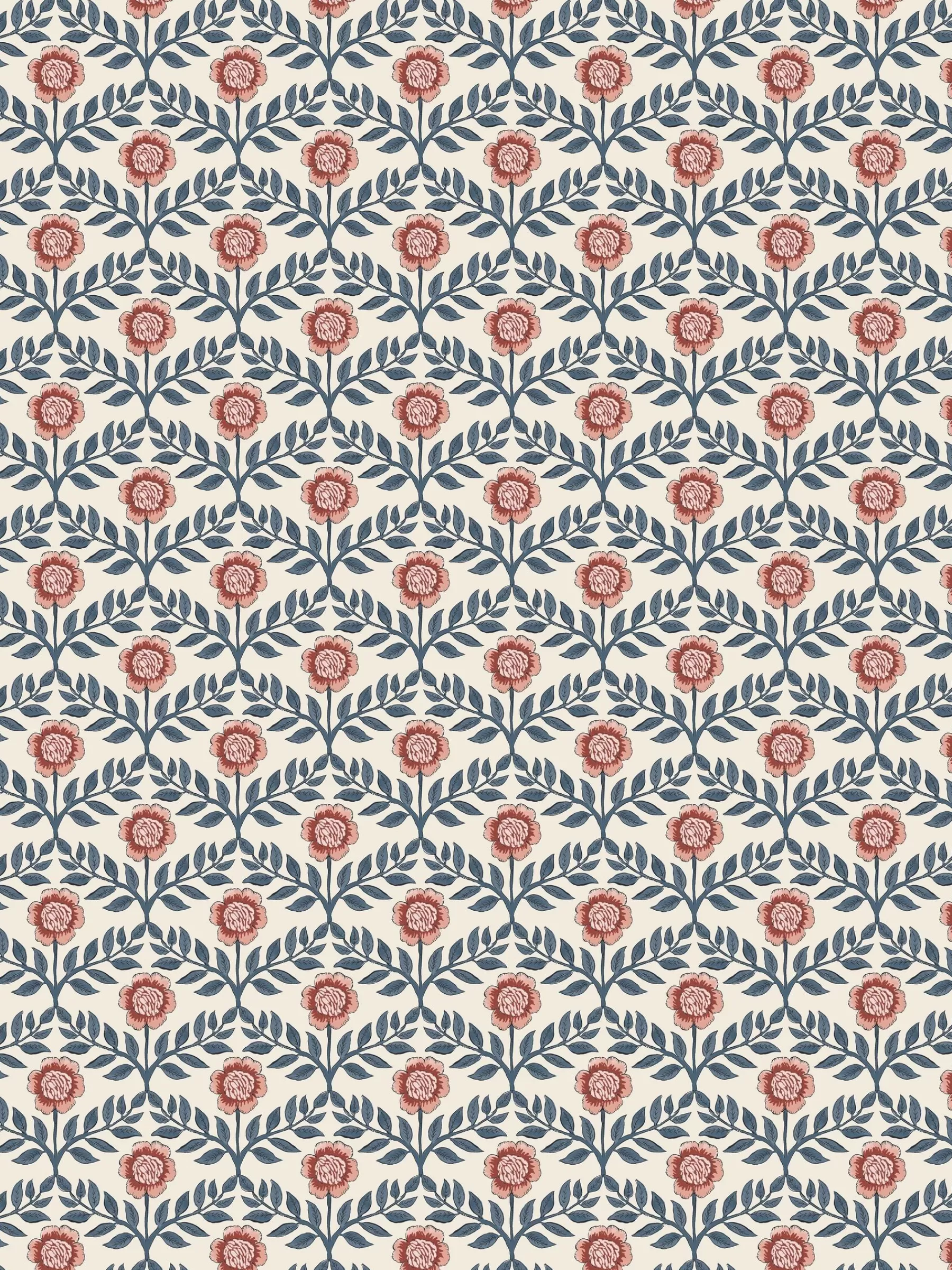 Joules Stately Floral Print 10M Wallpaper Cream/Blue Outlet