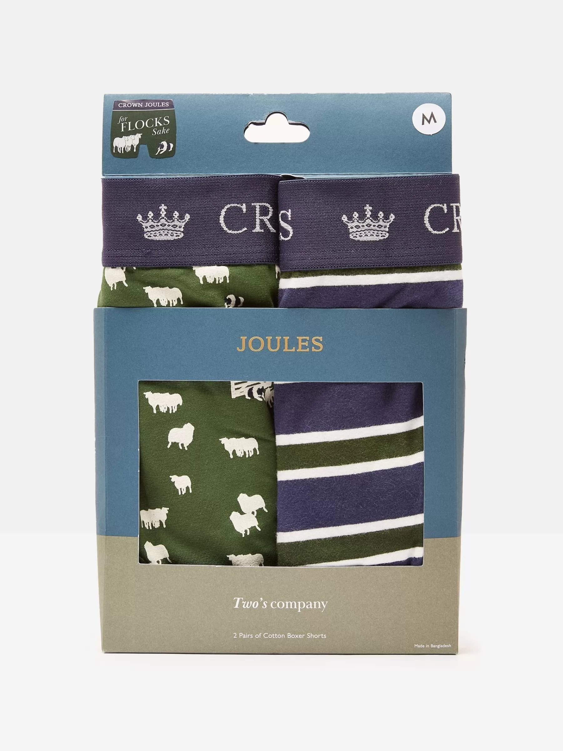 Joules Crown Pack of Two Cotton Boxers Green/Navy Sale