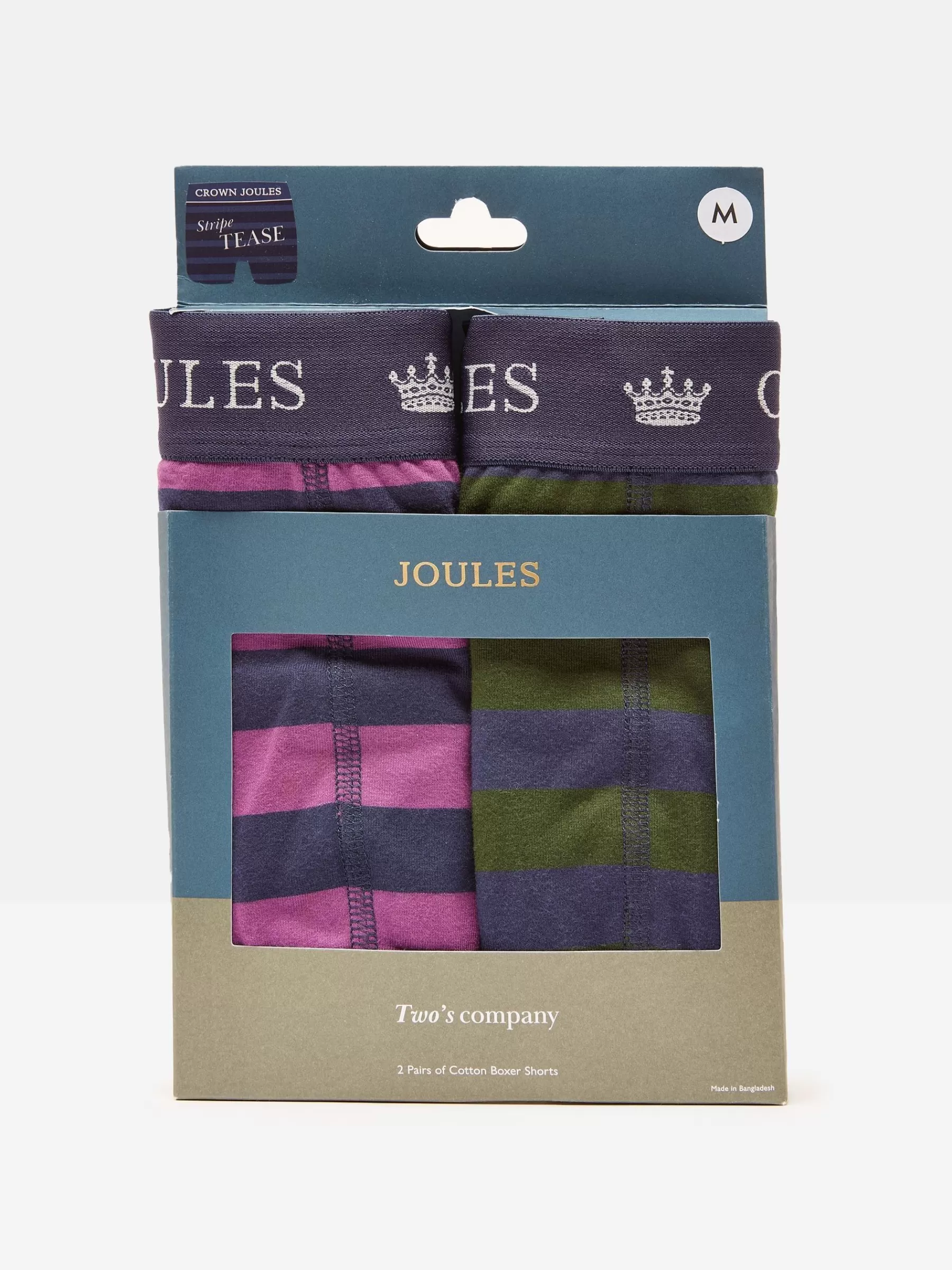 Joules Crown Pack of Two Cotton Boxers Green/Purple Shop