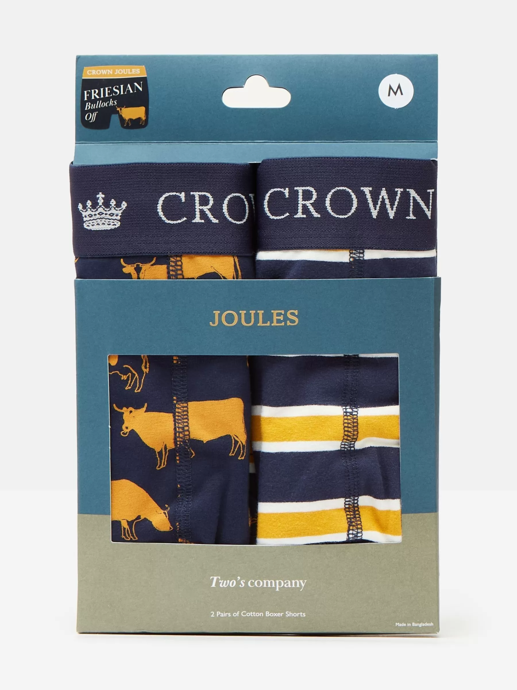 Joules Crown Pack of Two Cotton Boxers Navy/Yellow Clearance