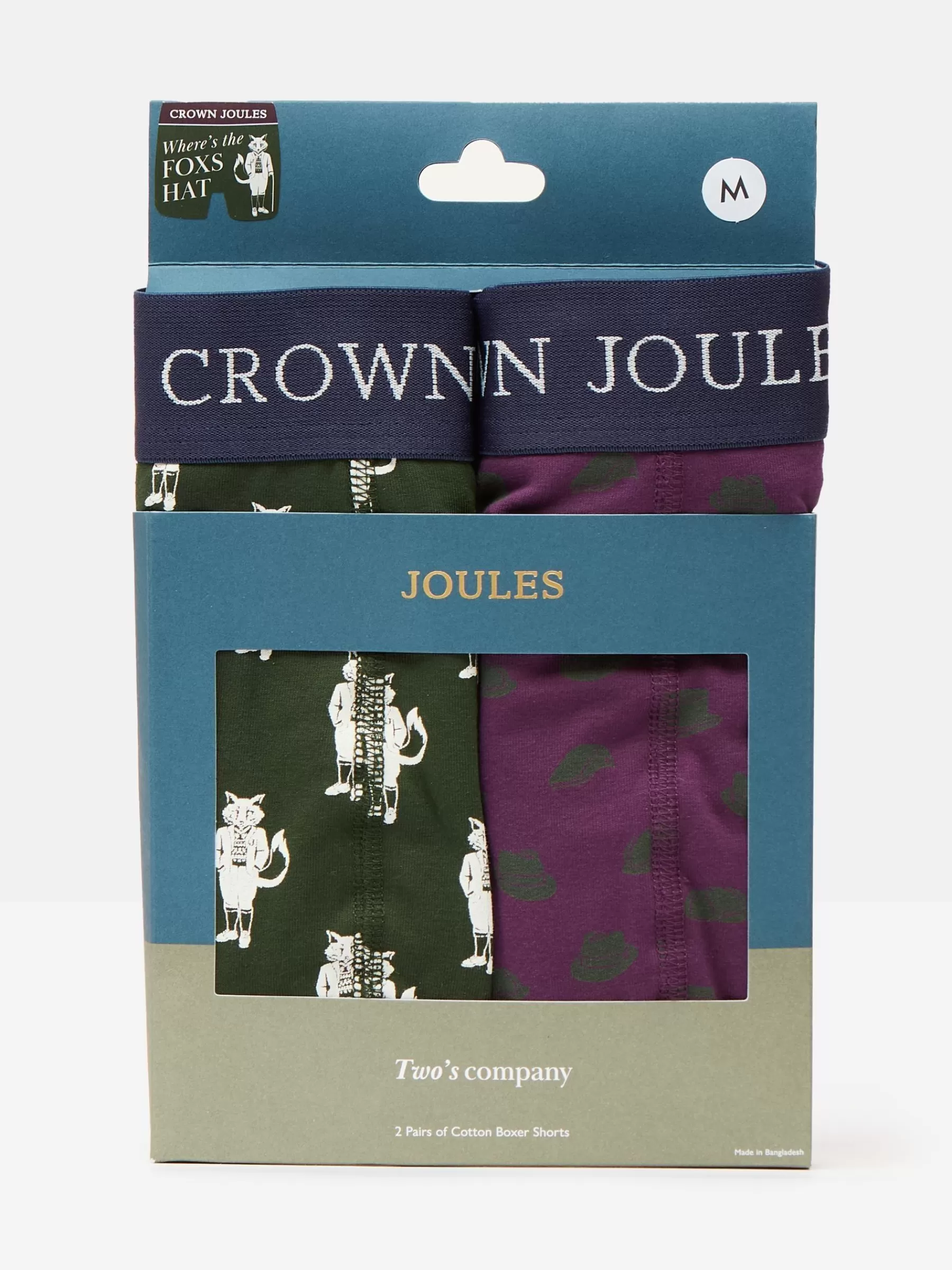 Joules Crown Pack of Two Cotton Boxers Purple/Green Clearance