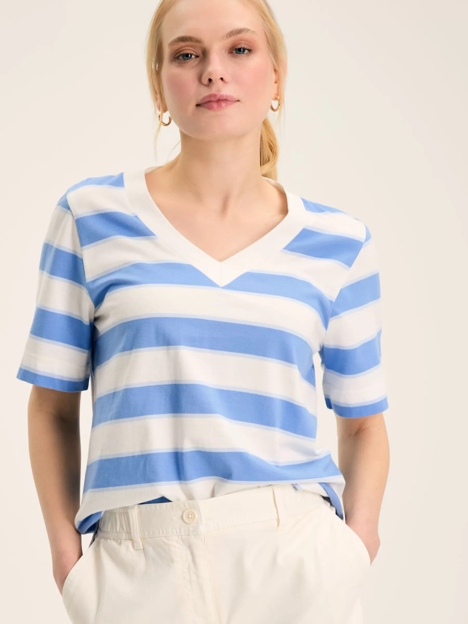 Joules Darcey Blue Stripe V-Neck T-Shirt BlueStripe Best