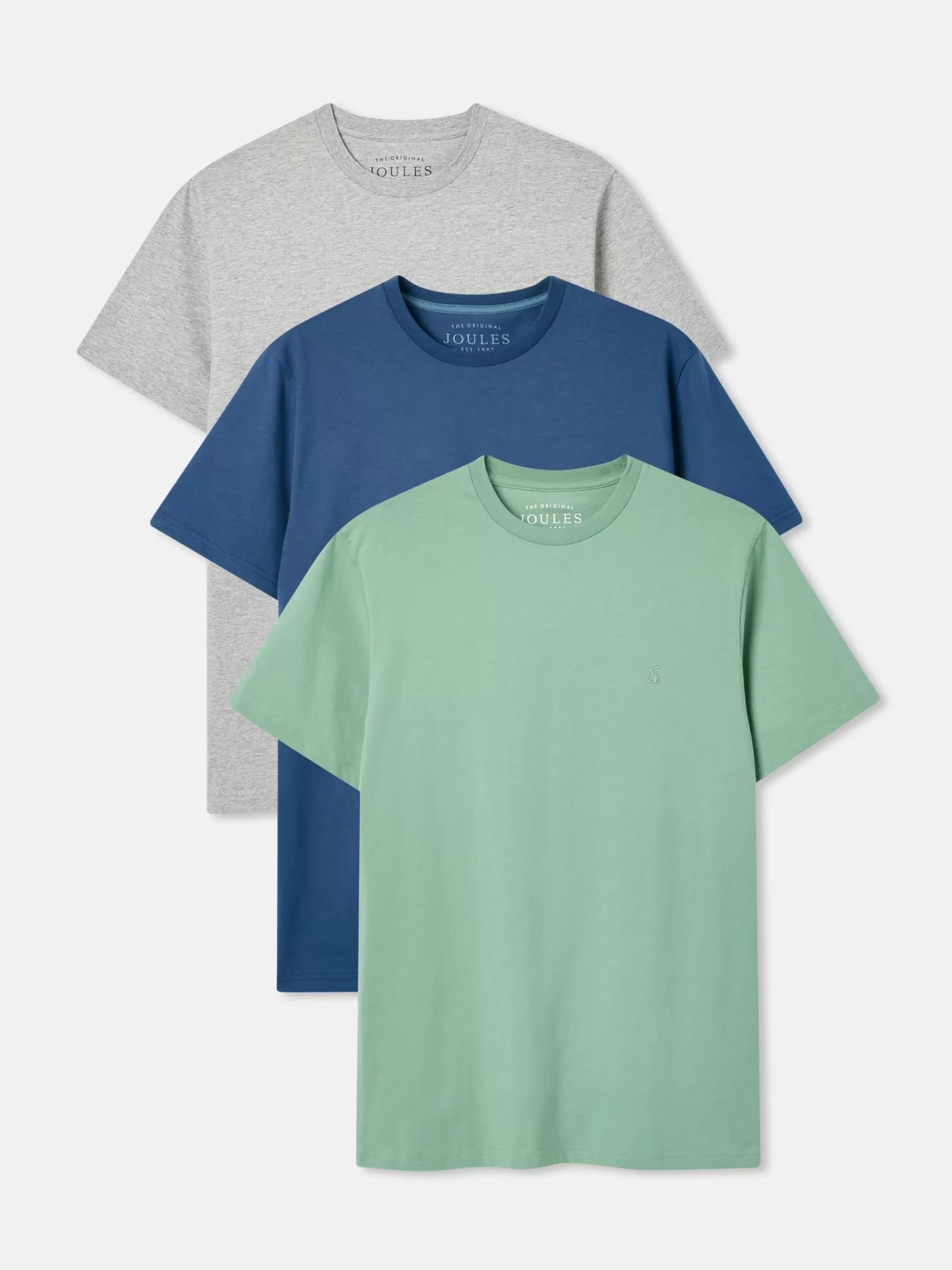 Joules Denton 3 Pack Crew Neck T-Shirts Blue/Green/Grey Cheap