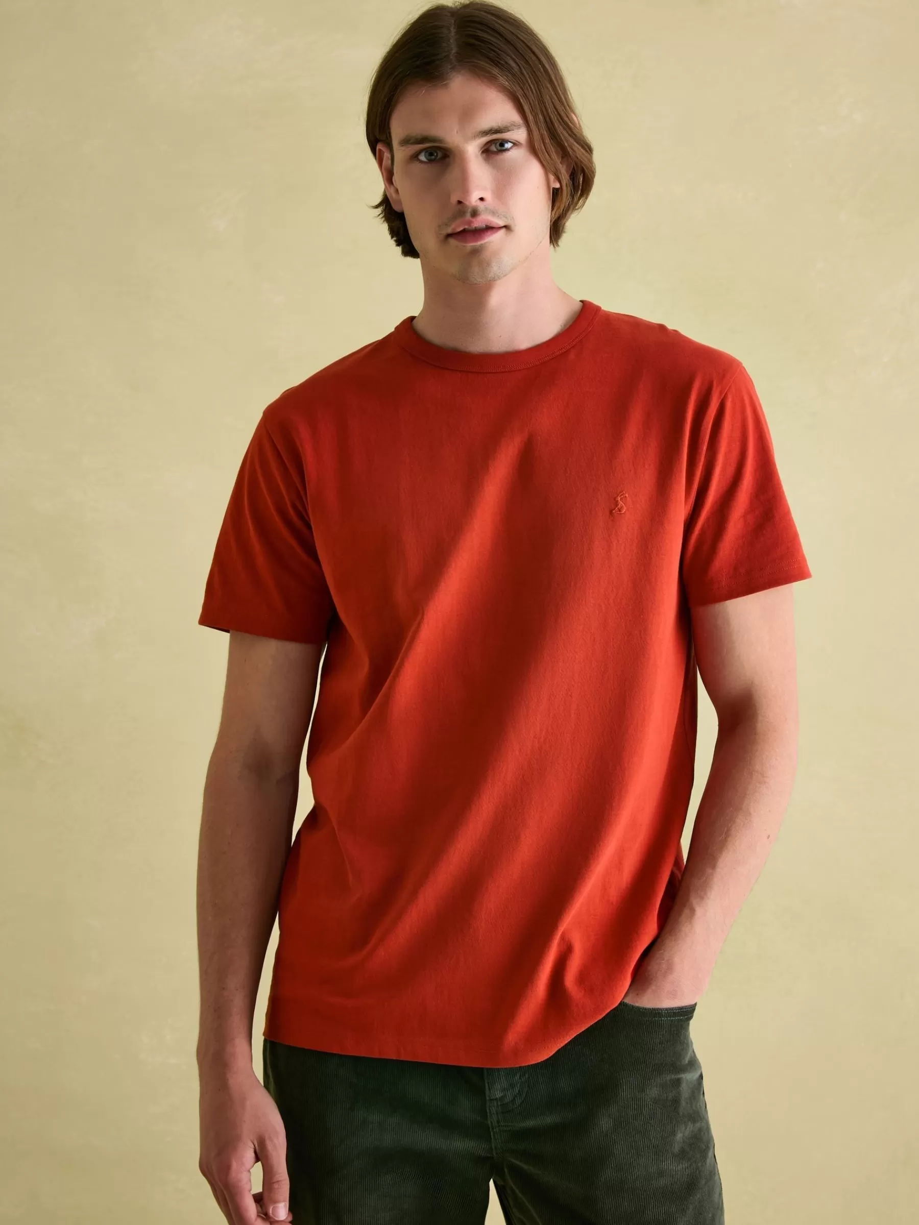 Joules Denton Heavyweight Jersey 100% Cotton Crew Neck T-Shirt Orange Cheap