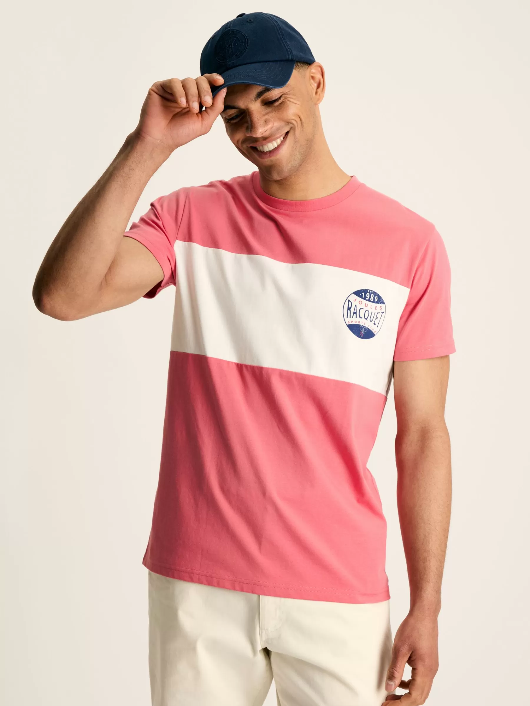 Joules Denton Colourblock Jersey Crew Neck T-Shirt Pink Hot