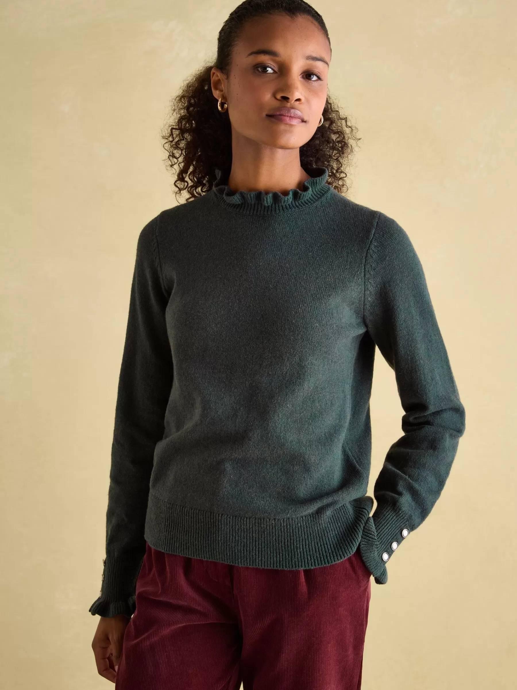 Joules Edith Frill Neck Jumper Green Outlet
