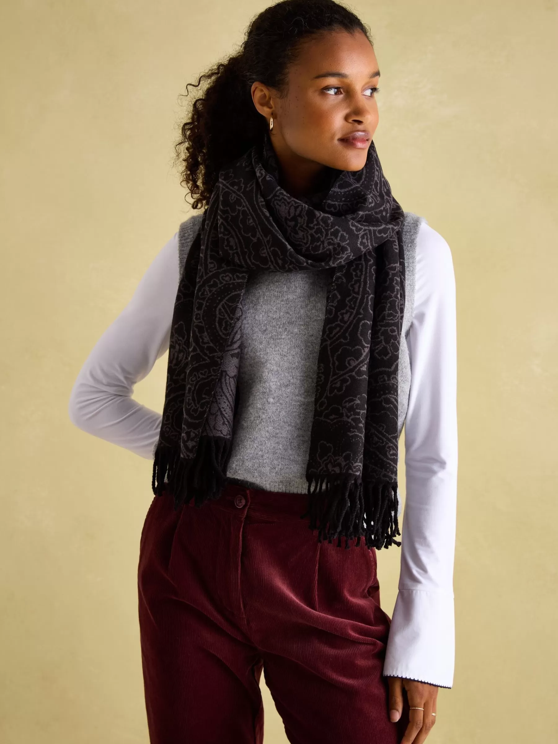 Joules Elissa Black & Grey Double-Sided Jacquard Scarf Black&Grey Cheap