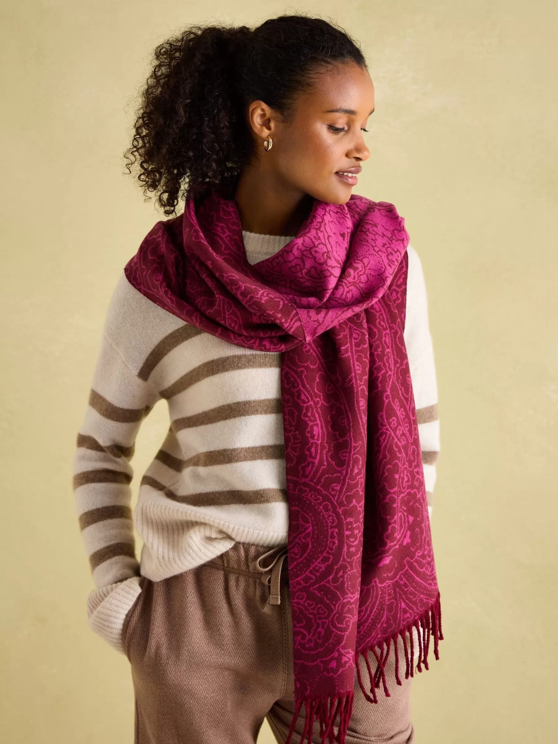 Joules Elissa Pink & Plum Double-Sided Jacquard Scarf Pink&Plum New