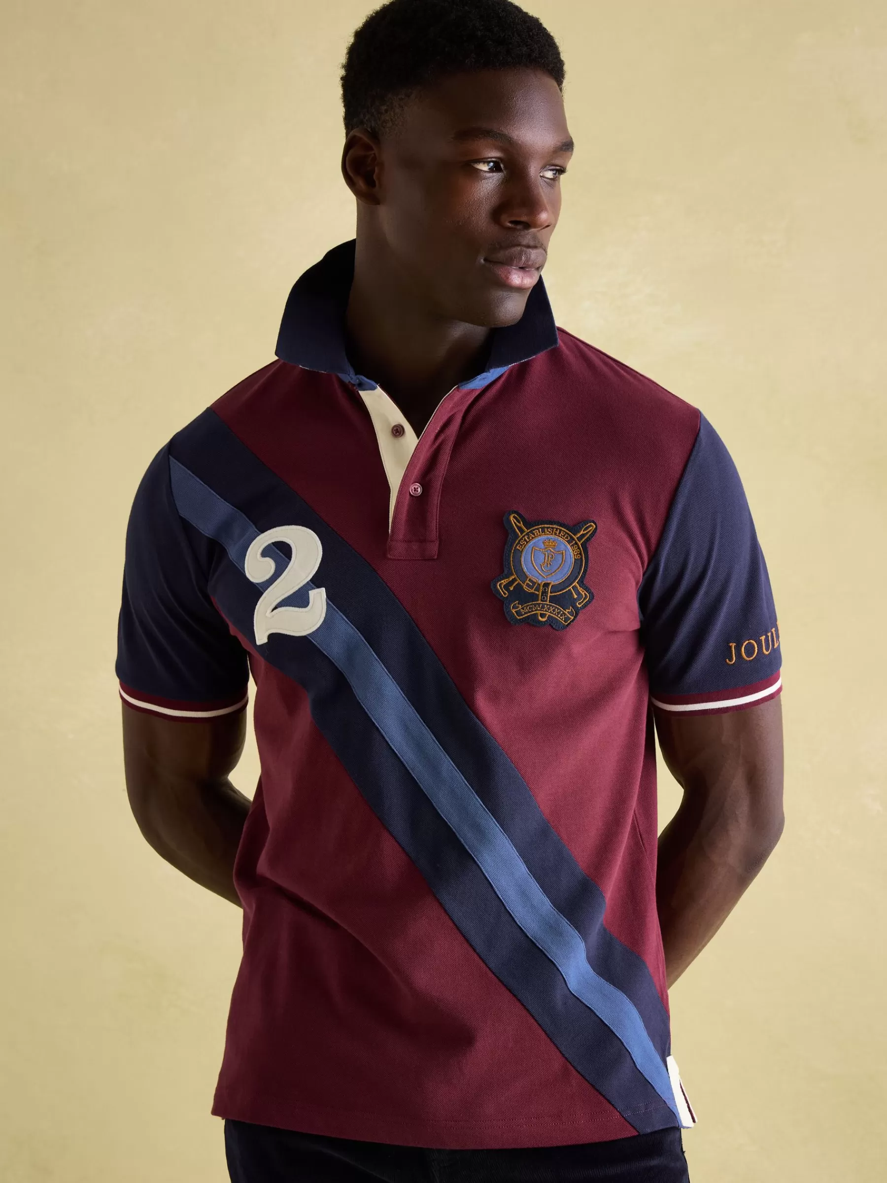 Joules Embellished Classic Fit Polo Shirt Burgundy Sale