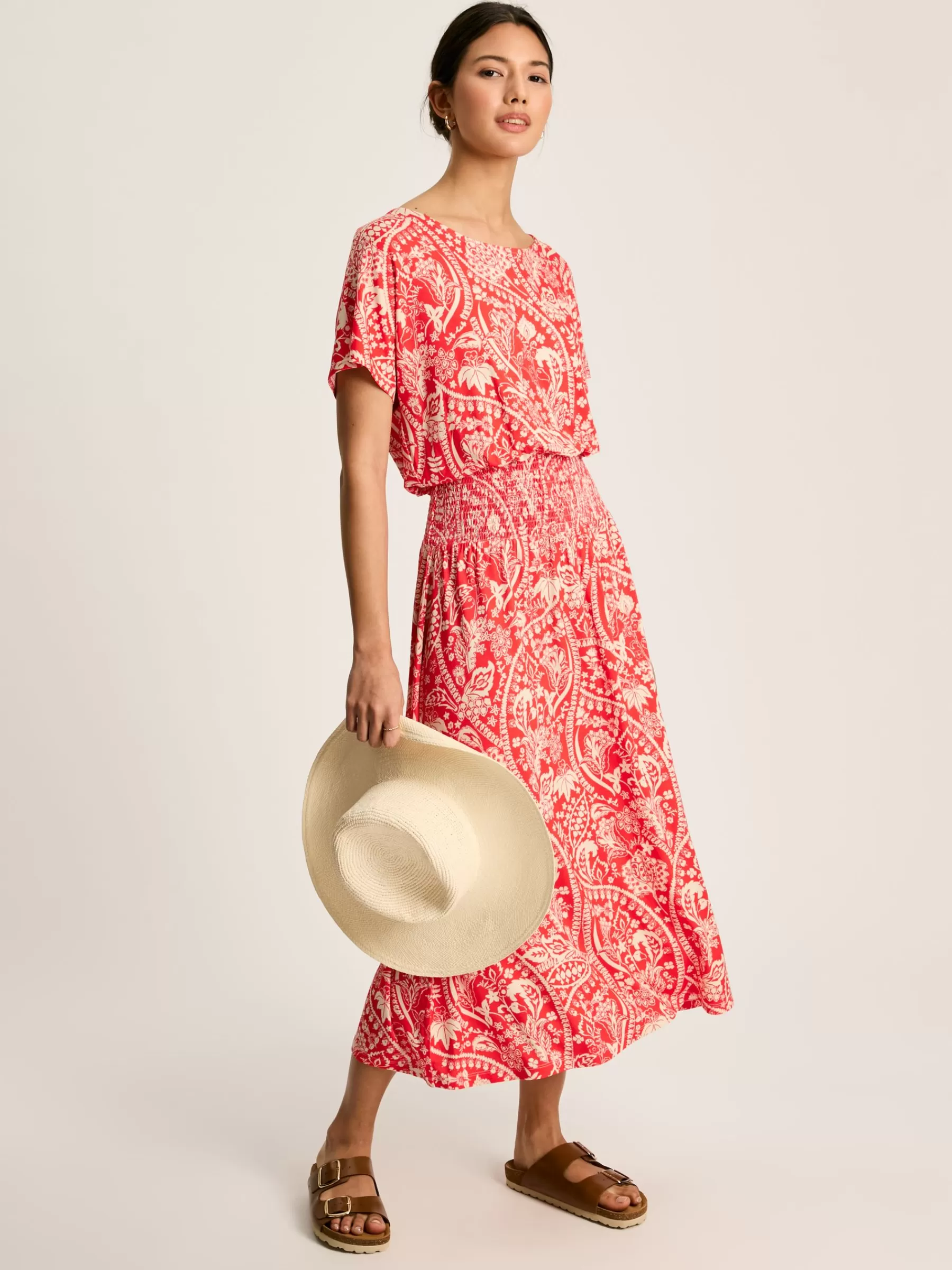 Joules Emmeline Red Paisley Short Sleeve Midi Dress RedPaisley Best