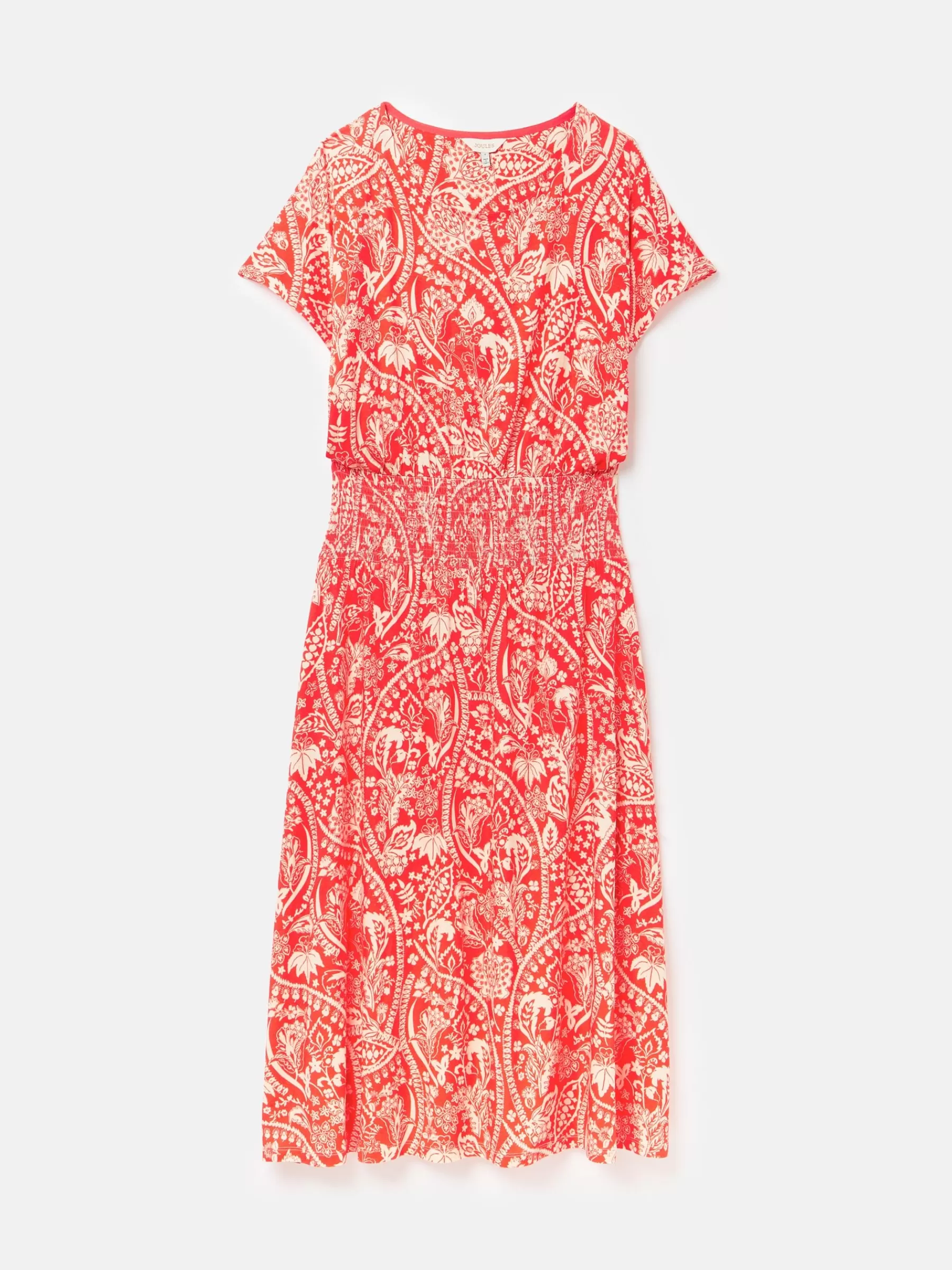 Joules Emmeline Red Paisley Short Sleeve Midi Dress RedPaisley Best