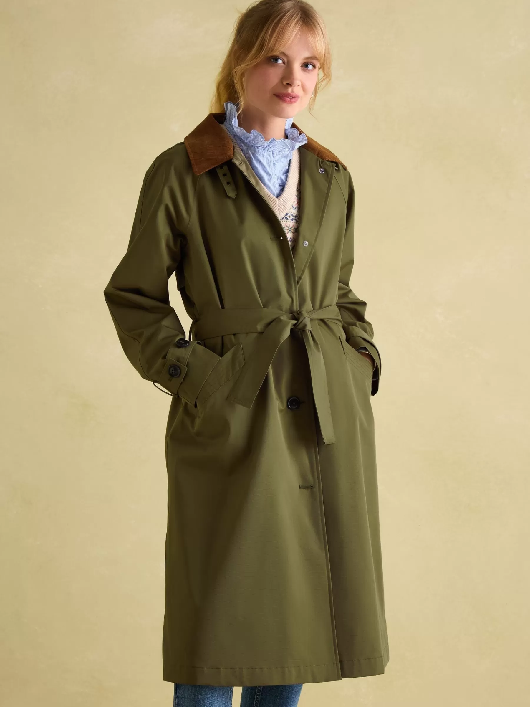 Joules Epwell Waterproof Belted Trench Coat Green New