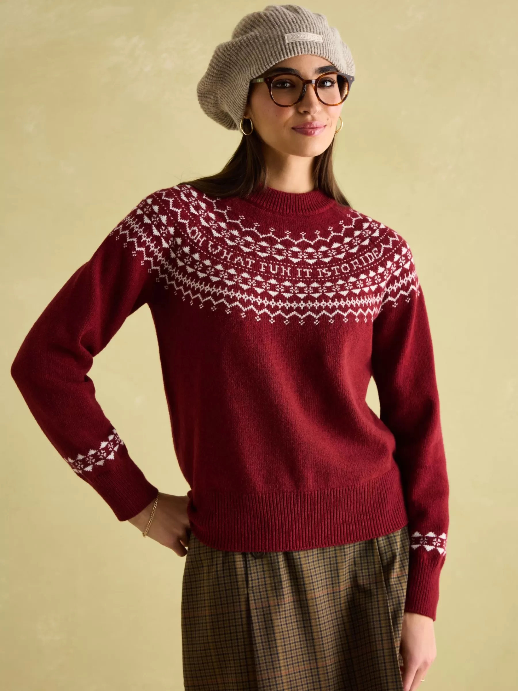 Joules Eve Festive Fair Isle Jumper Red New