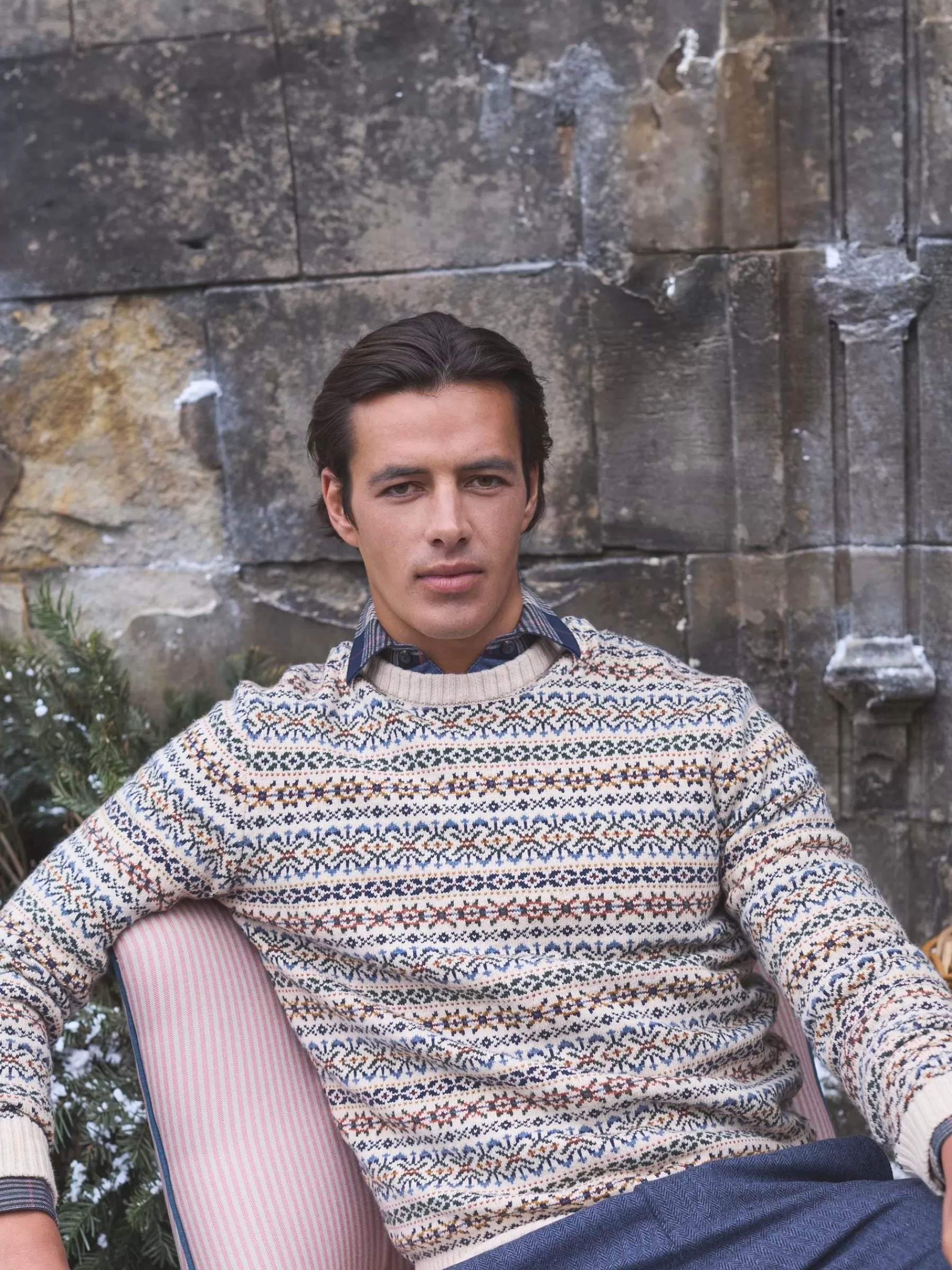 Joules Fair Isle Crew Neck Jumper Contains Merino Wool Cream Discount