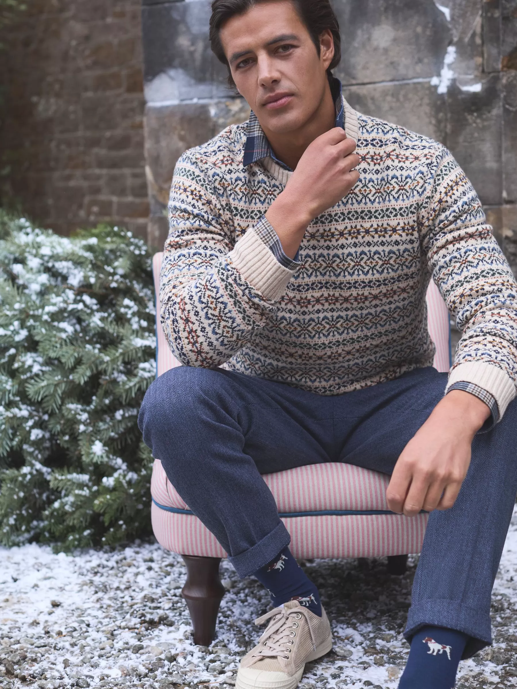 Joules Fair Isle Crew Neck Jumper Contains Merino Wool Cream Discount