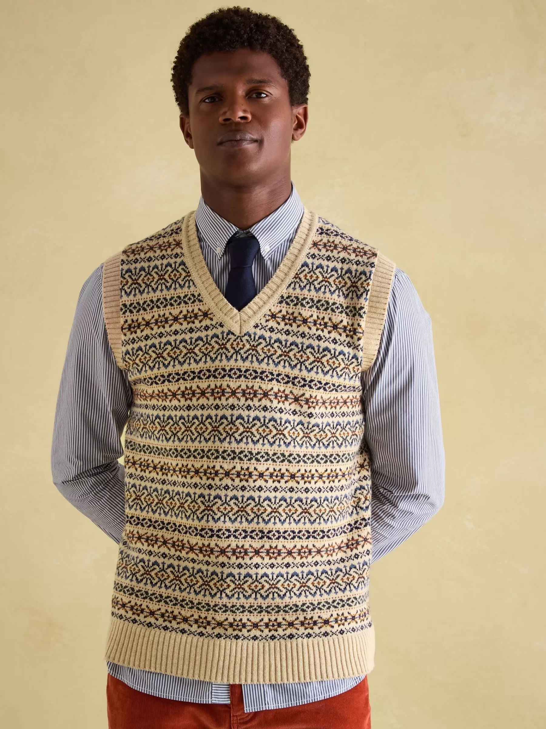 Joules Fair Isle Knitted Vest Contains Merino Wool Cream Best