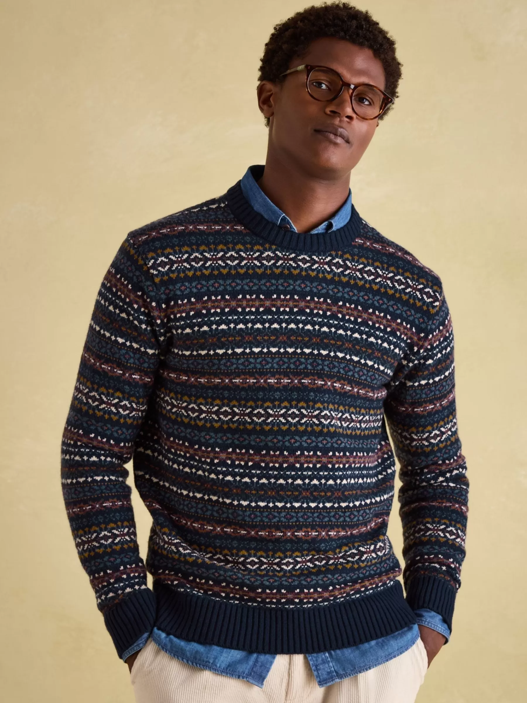 Joules Fair Isle Crew Neck Jumper Contains Merino Wool Navy Best Sale