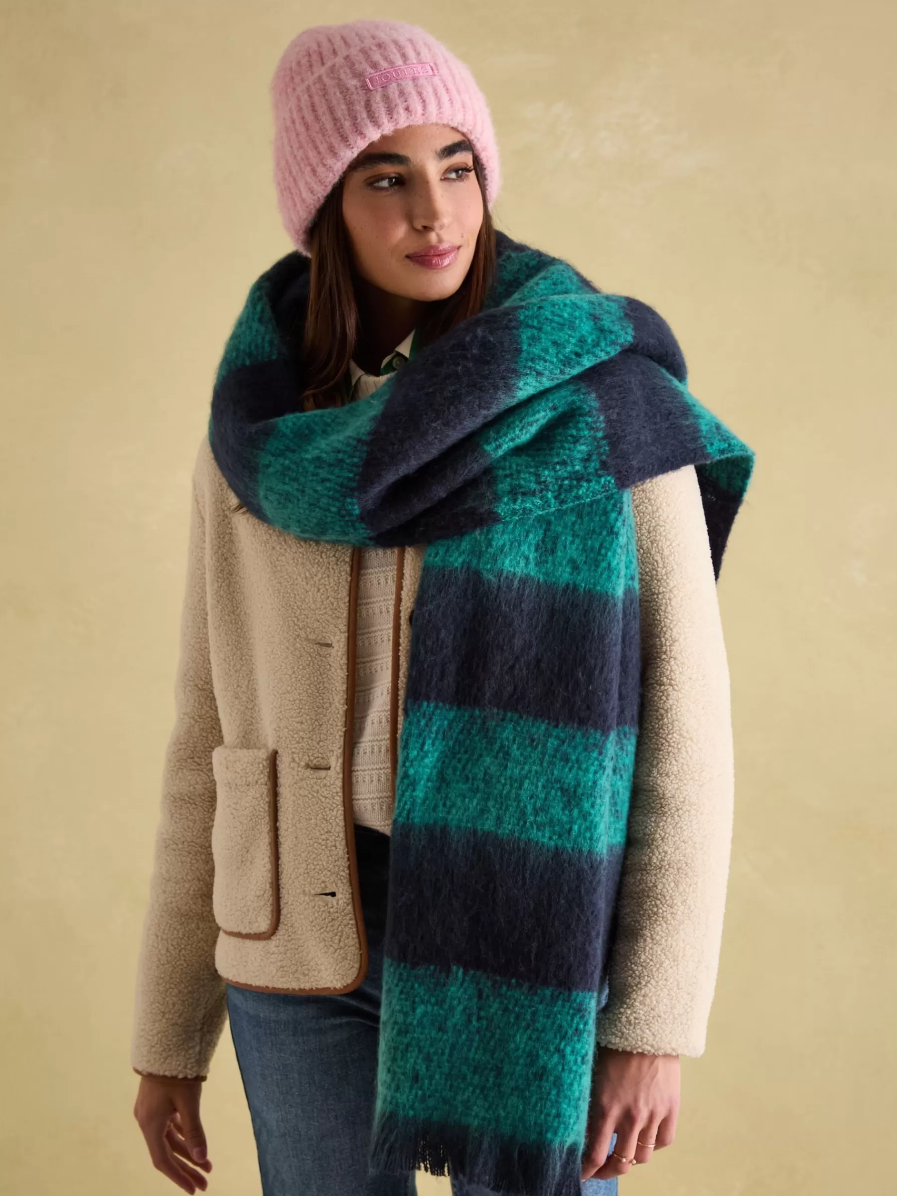 Joules Fenella Oversized Blanket Scarf Blue/Green Outlet