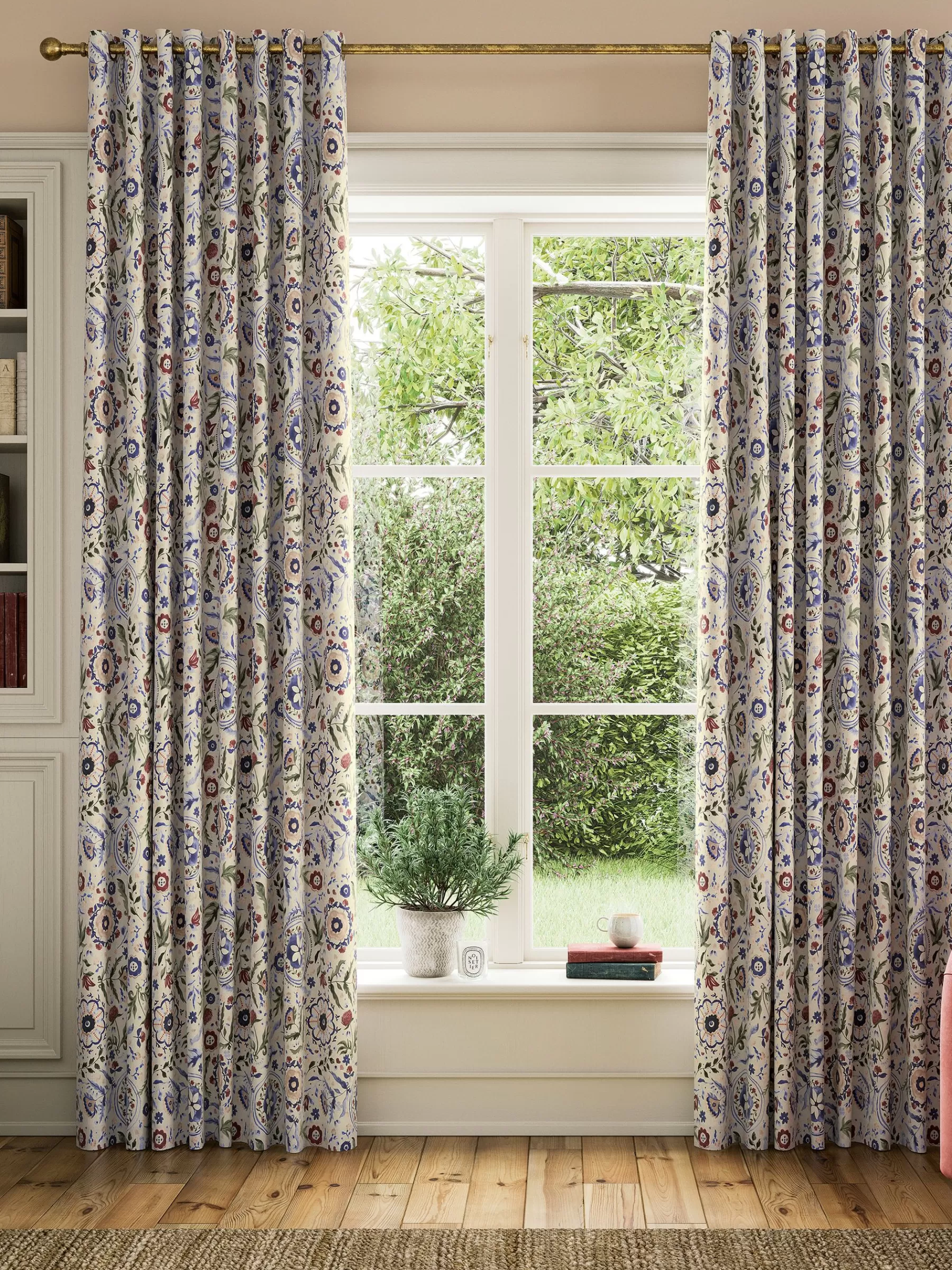 Joules Festival Flowers Set of 2 Cream Multi Blackout Eyelet Curtains CreamMulti Hot