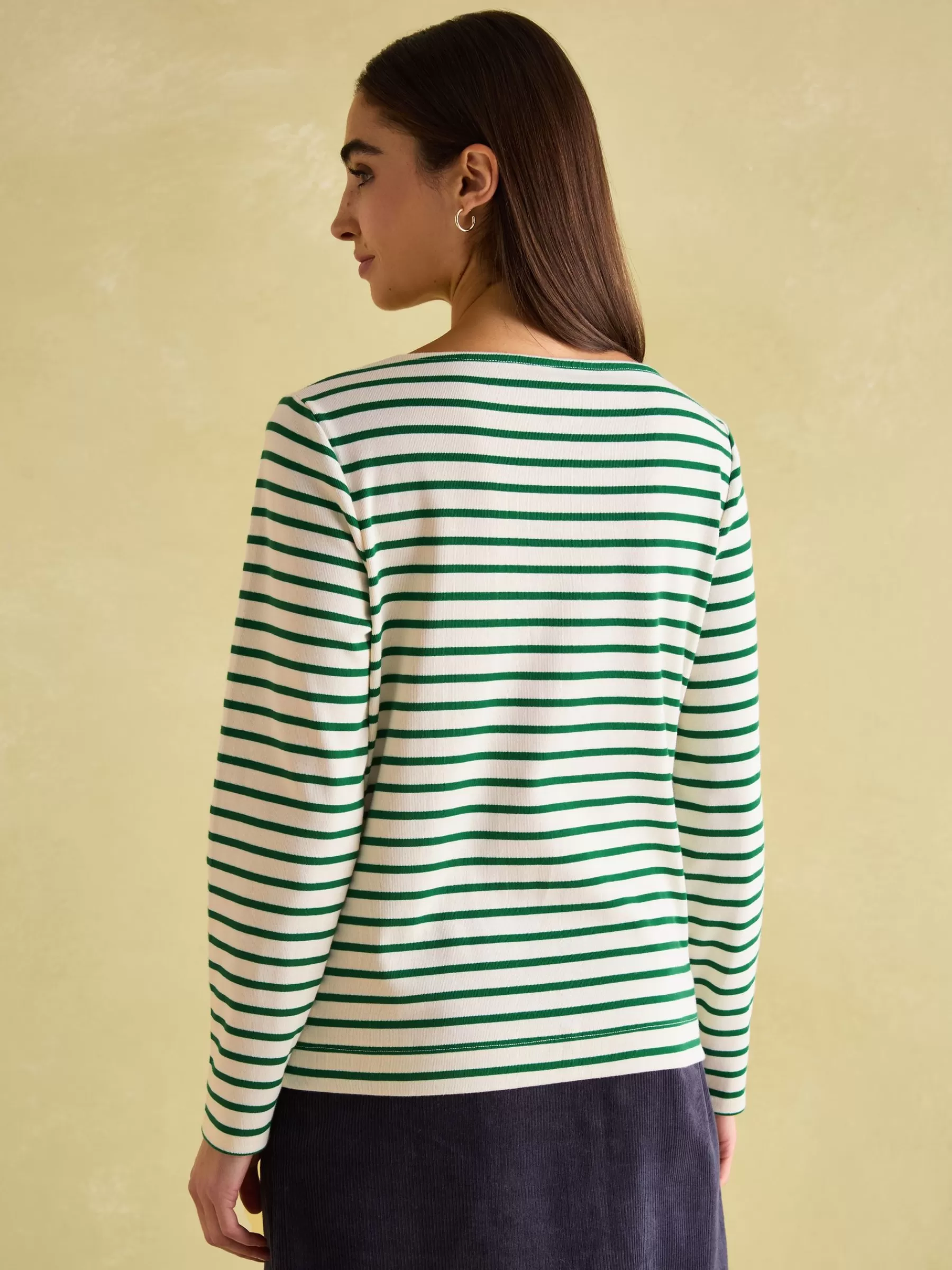 Joules Festive Harbour Boat Neck Breton Top Green/White Flash Sale