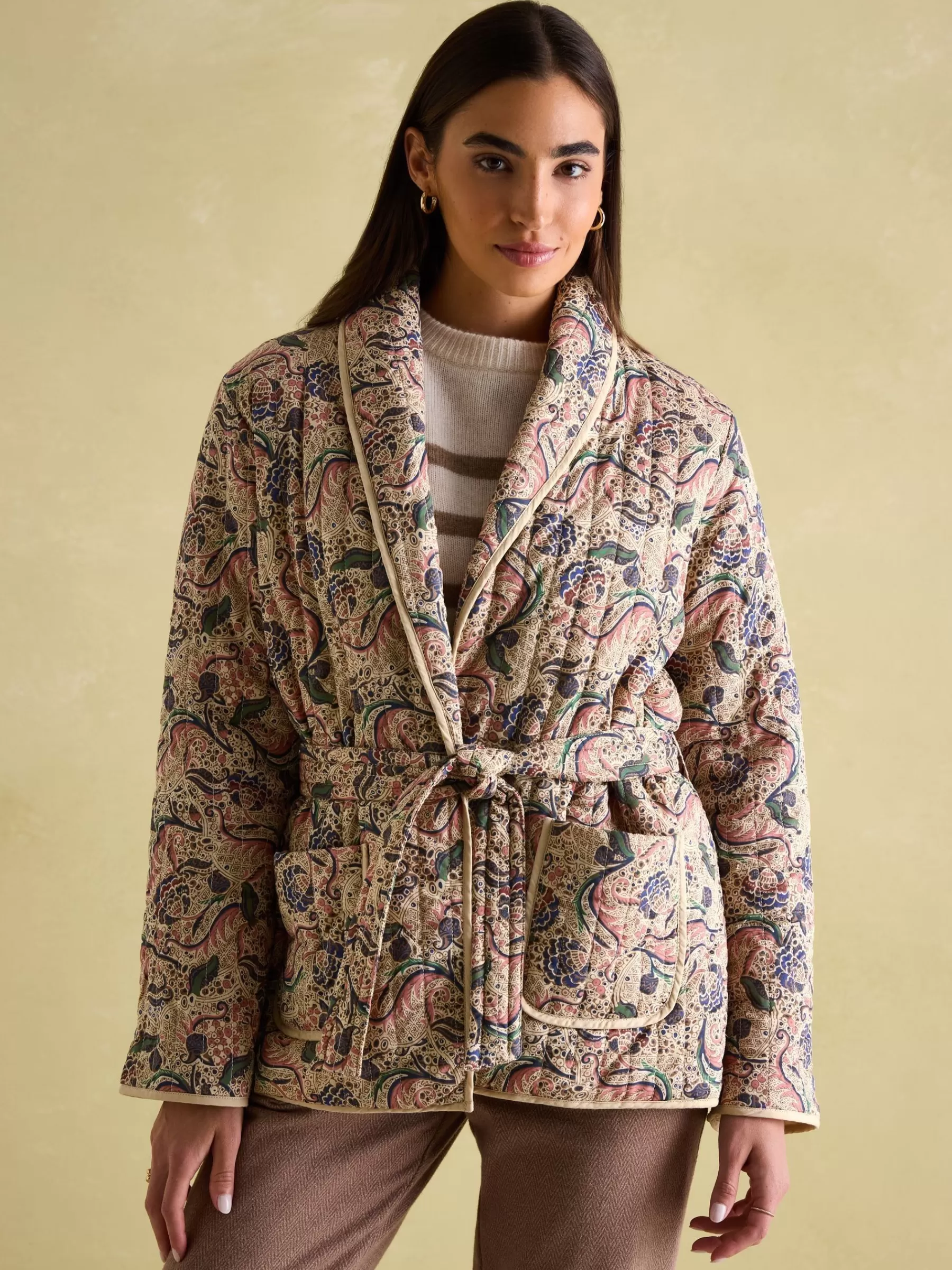 Joules Floral Paisley Cotton Quilted Jacket With Belt FloralPaisley Shop