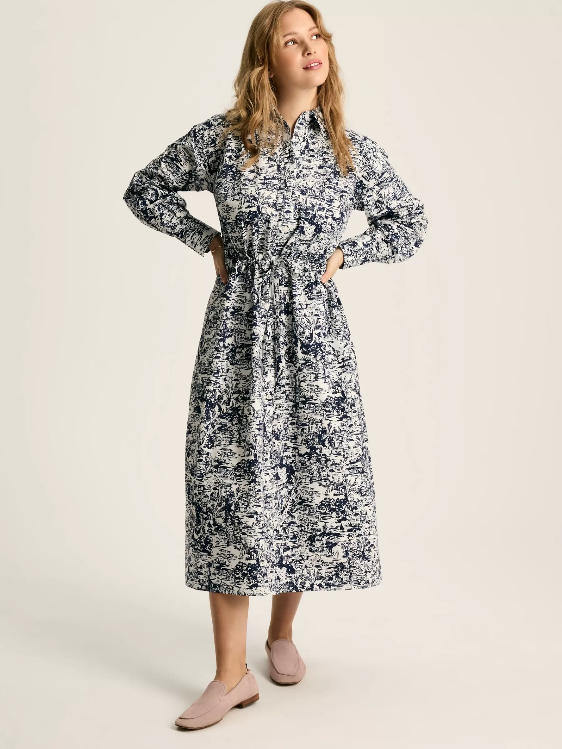 Joules Francesca Tie Waist Shirt Dress Blue/White Shop