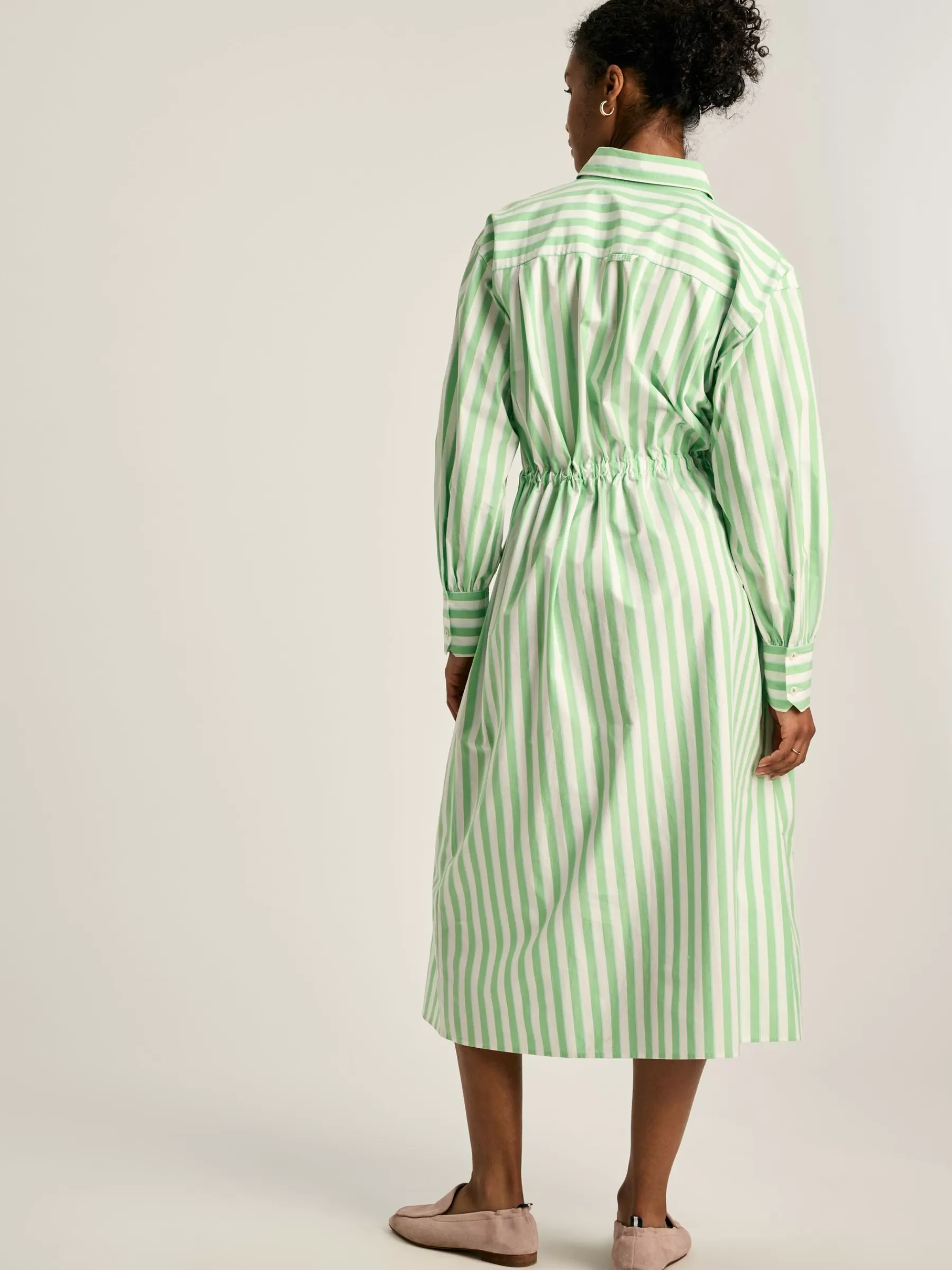 Joules Francesca Green & White Tie Waist Shirt Dress Green&White Clearance