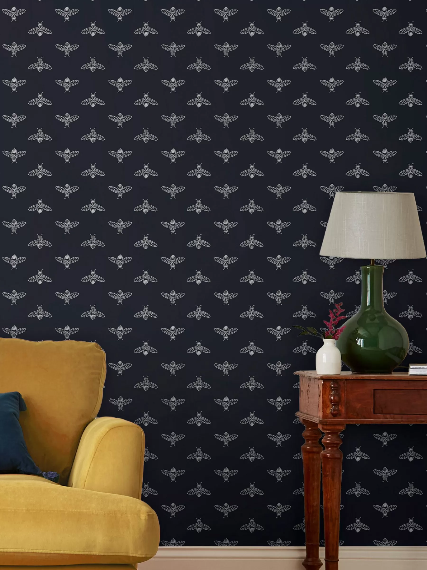 Joules French Navy Block Print Bee 10M Wallpaper FrenchNavy Clearance