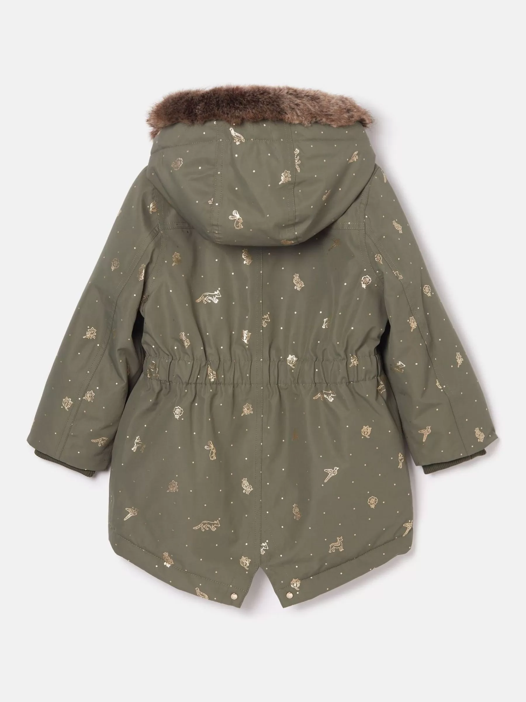 Joules Girls' Alix Khaki Green Printed Waterproof Parka Coat KhakiGreen Cheap