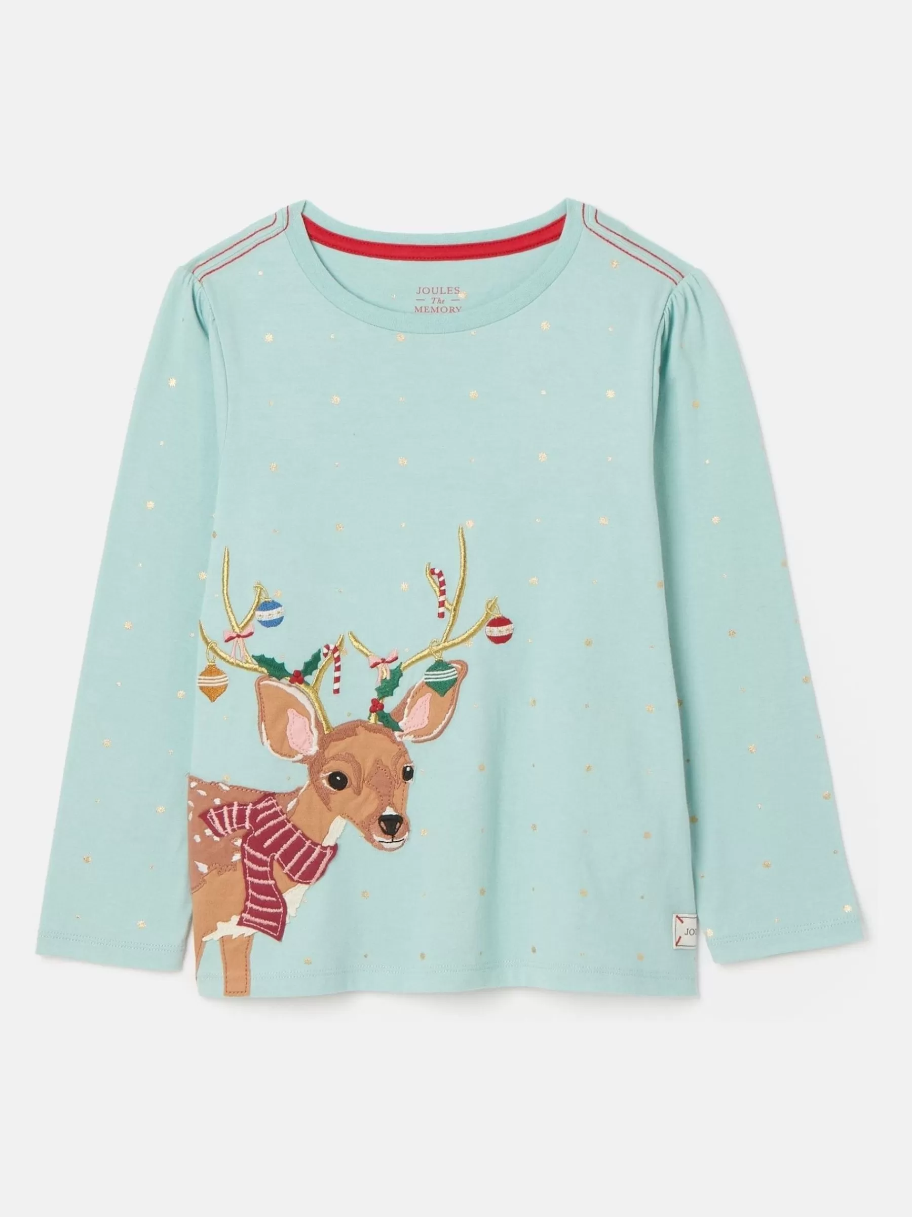 Joules Girls' Ava Green Metallic Star Print Artwork T-Shirt GreenMetallicStarPrint Outlet