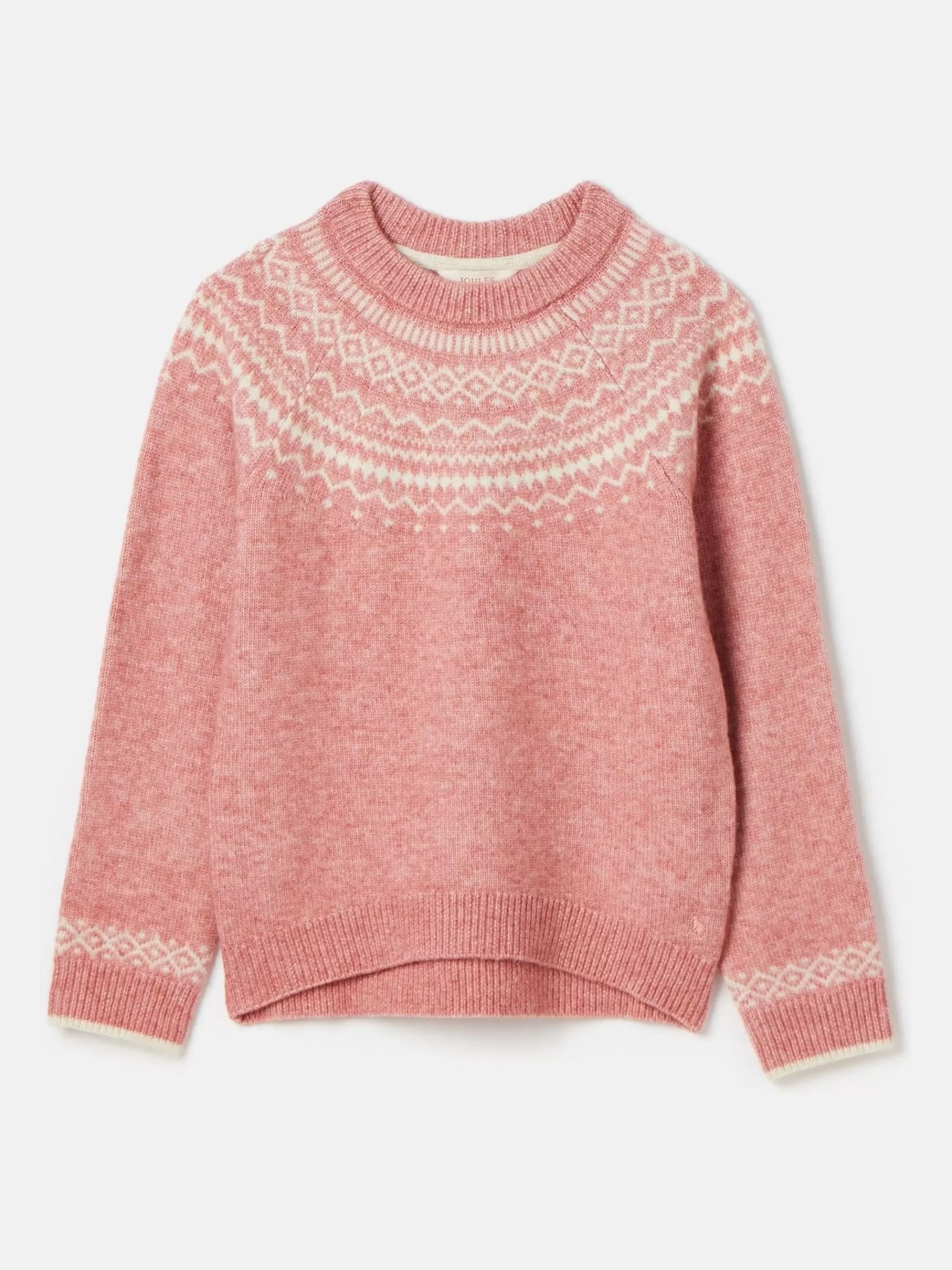 Joules Girls' Charlotte Pink & Cream Fair Isle Jumper Pink&Cream Flash Sale