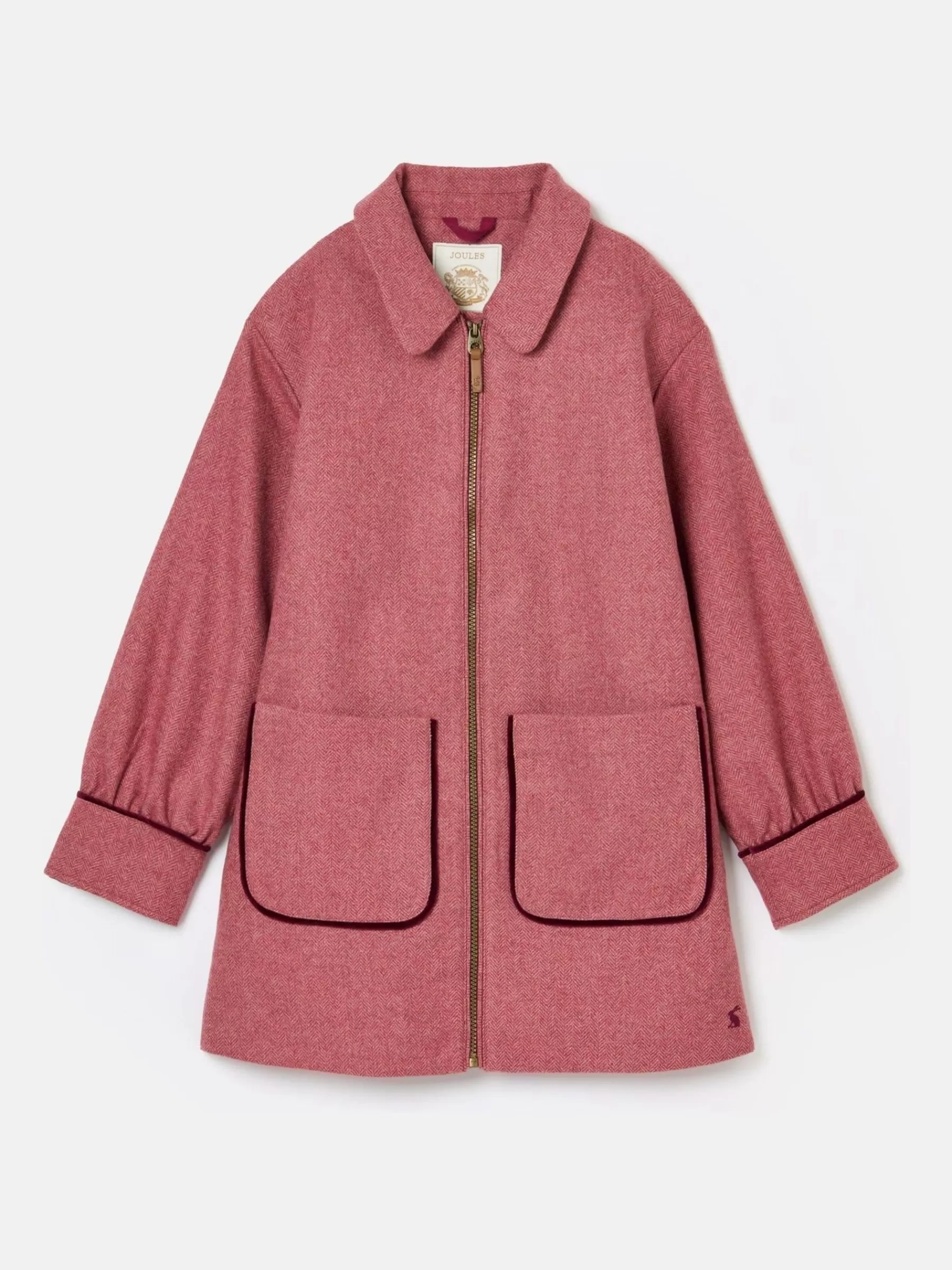 Joules Girls' Dorothea Herringbone Tweed Coat Pink Online