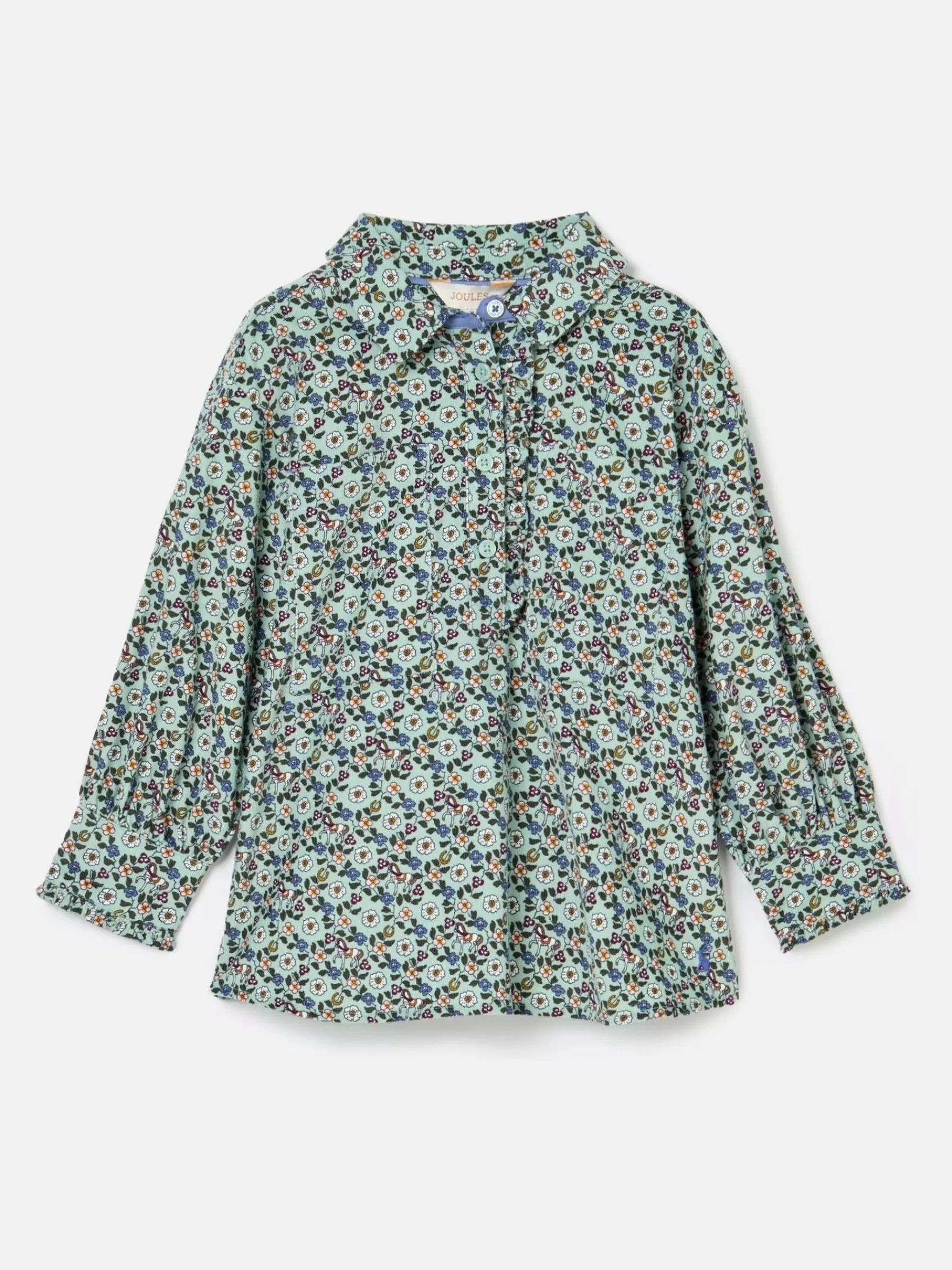 Joules Girls' Liliana Blue Ditsy Pop Over Blouse BlueDitsy Store