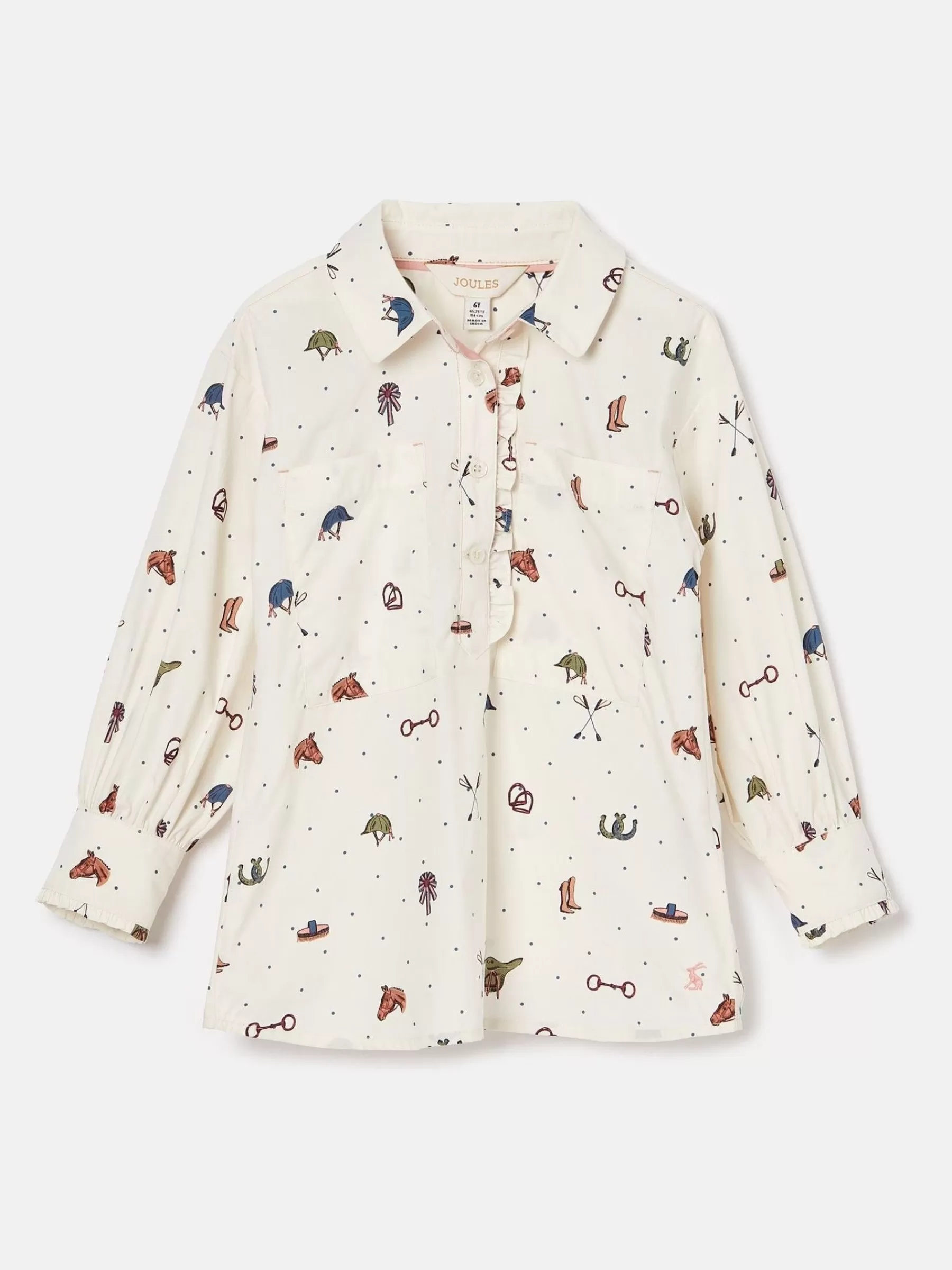 Joules Girls' Liliana Cream Print Pop Over Blouse CreamPrint Discount