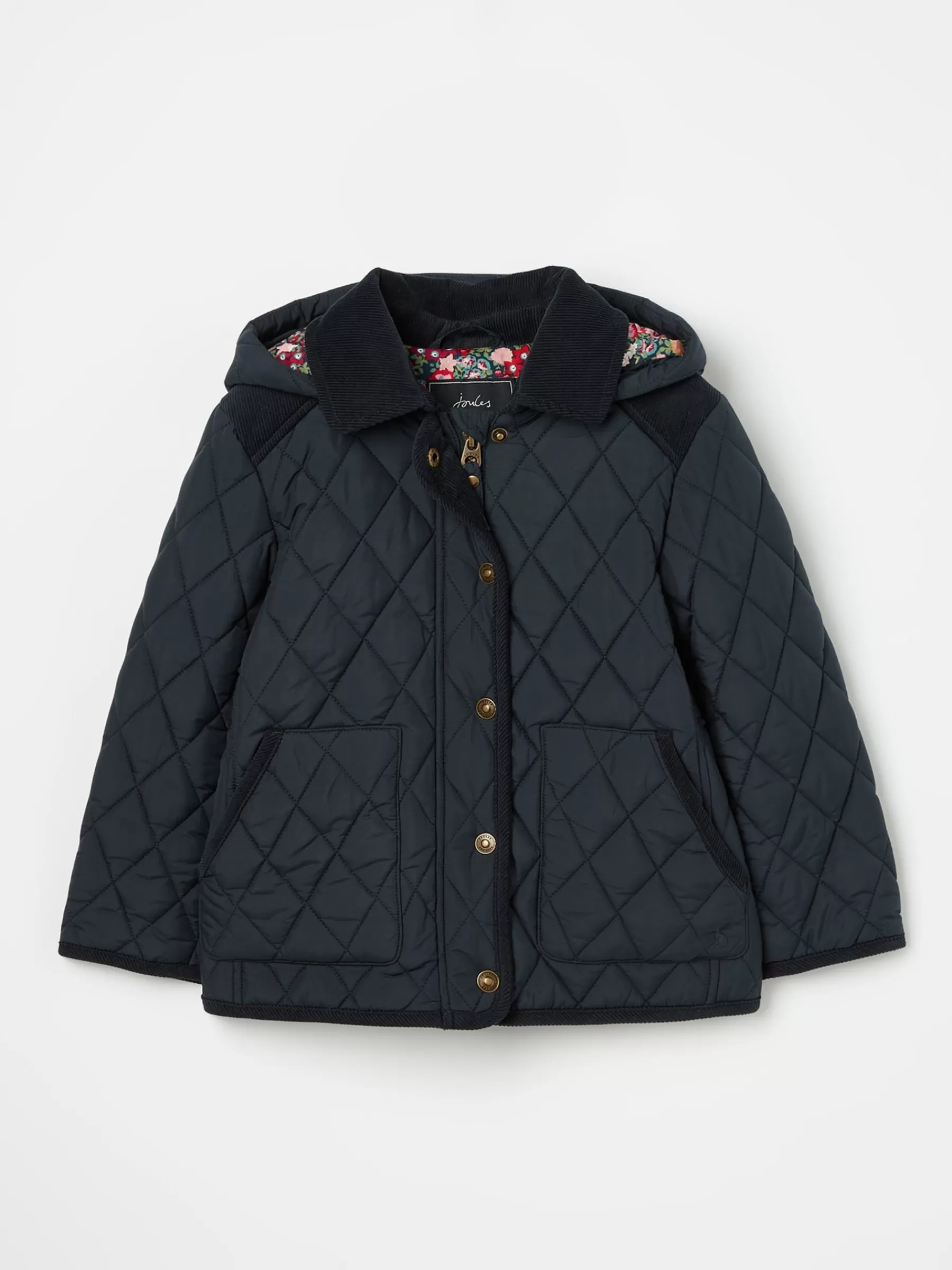 Joules Girls' Marsdale Navy Blue Diamond Quilted Coat With Hood NavyBlue Store