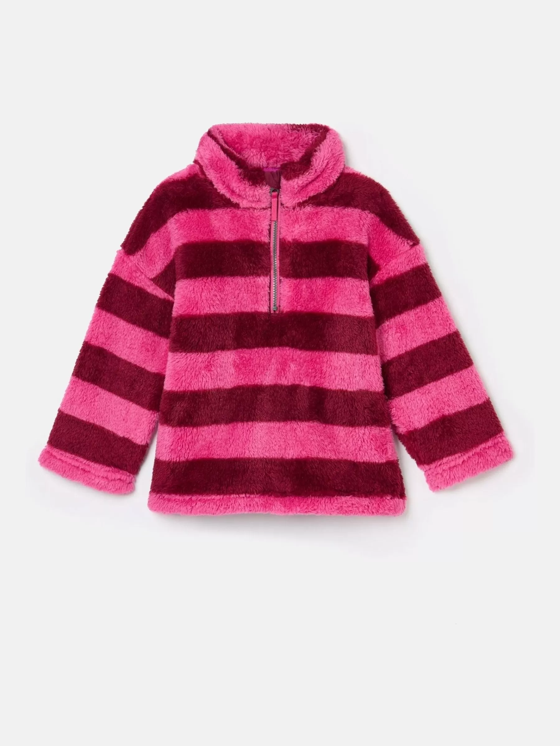 Joules Girls' Merridie Pink Stripe Half Zip Borg Fleece PinkStripe Outlet